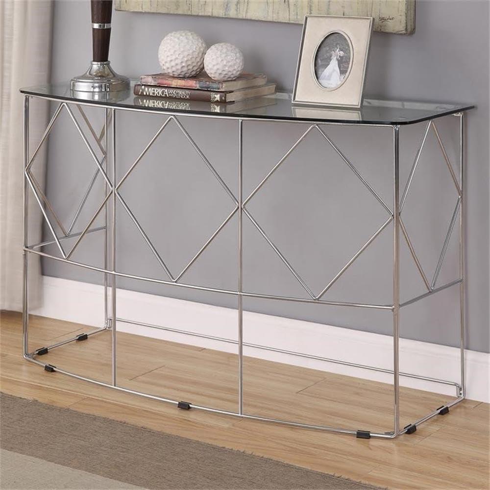Fland Contemporary Chrome Glass Top Round Console Table - Modern Entryway Sofa Table for Living Room, Hallway & Bedroom Decor
