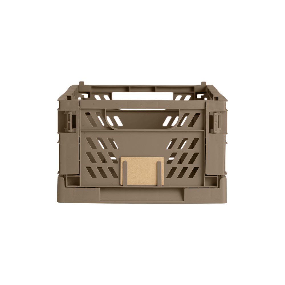 DESIGNSTUFF Collapsible Storage Crate Large 50x33cm - Foldable Slanted Organizer Bin for Home, Office & Laundry - Durable Taupe Plastic Basket for Toys, Books & Clothes
