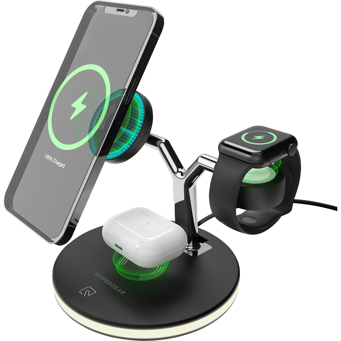 HyperGear MaxCharge 3-in-1 Wireless Charging Stand - 15W Fast Magnetic Charger for iPhone, AirPods & Apple Watch | Perfect for Home, Office & Nightstand Charging