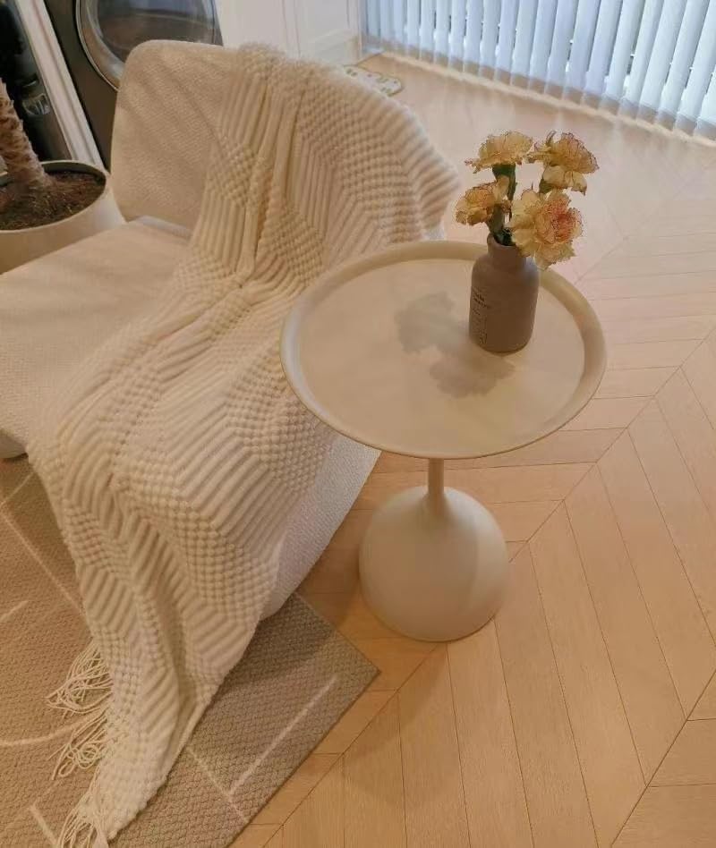 Modern Round Nesting Side Tables Set - Beige Metal End Tables for Living Room, Bedroom & Sofa | Coffee Table, Console Table & Pedestal Table for Home Decor