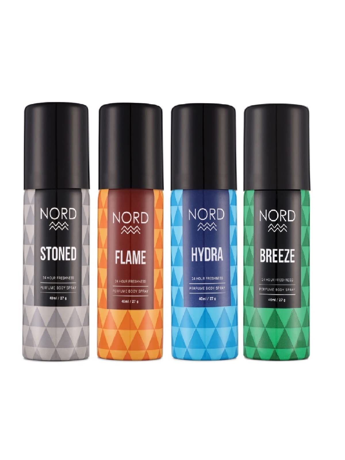 NORD Intense Men's Deodorant Travel Gift Set - 4 Pack Mini Deodorant Spray (40ml Each) with Flame, Breeze, Hydra & Stoned Scents | Freshness On-The-Go for Gym, Office & Travel | Perfect Men's Grooming Gift