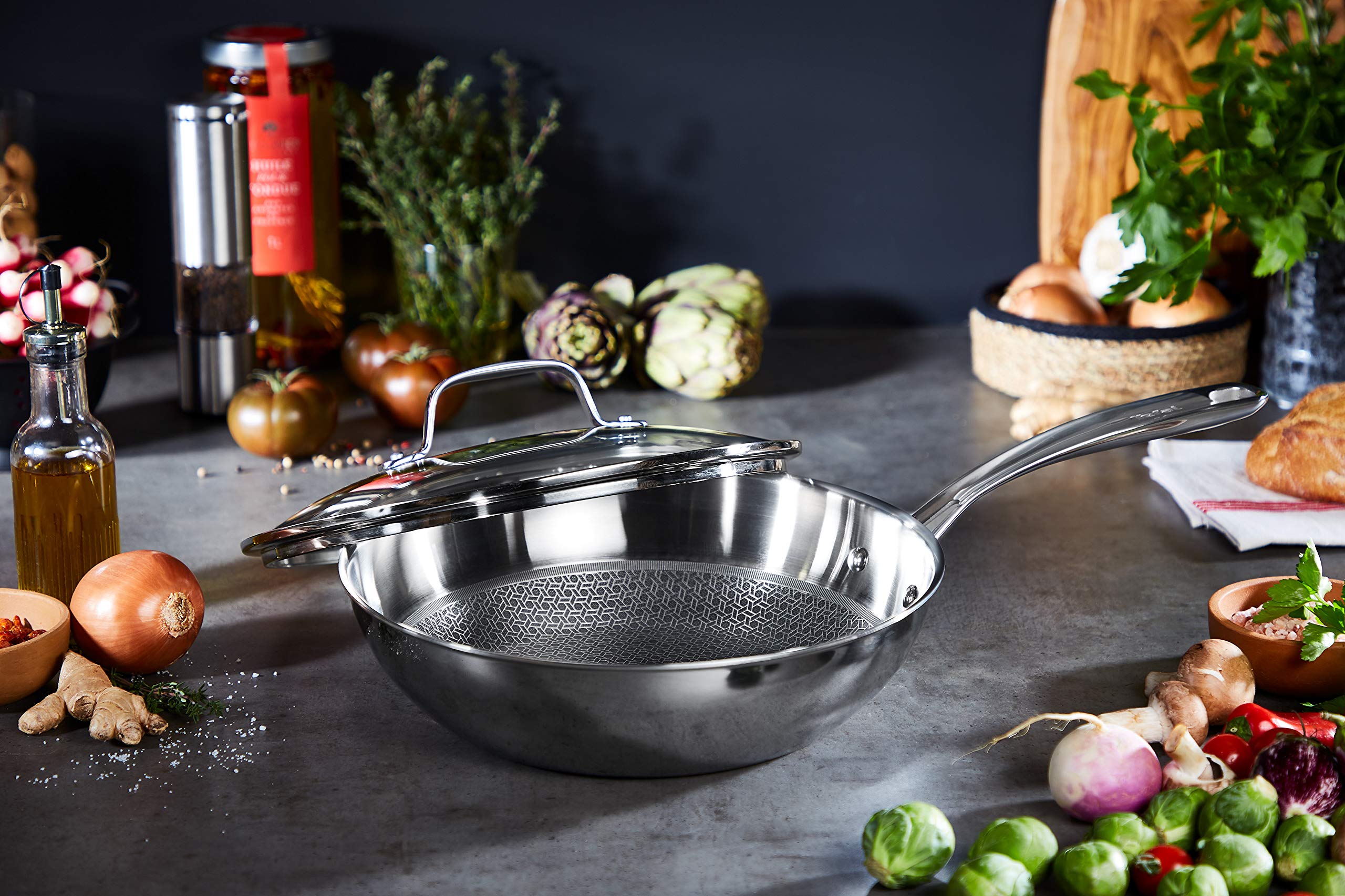 Tefal E49716 Eternal Mesh Non-Stick Wok Pan - 12.5 Inch Stir Fry Pan for Asian Cooking, Sauteing & Deep Frying - Induction Compatible Cookware