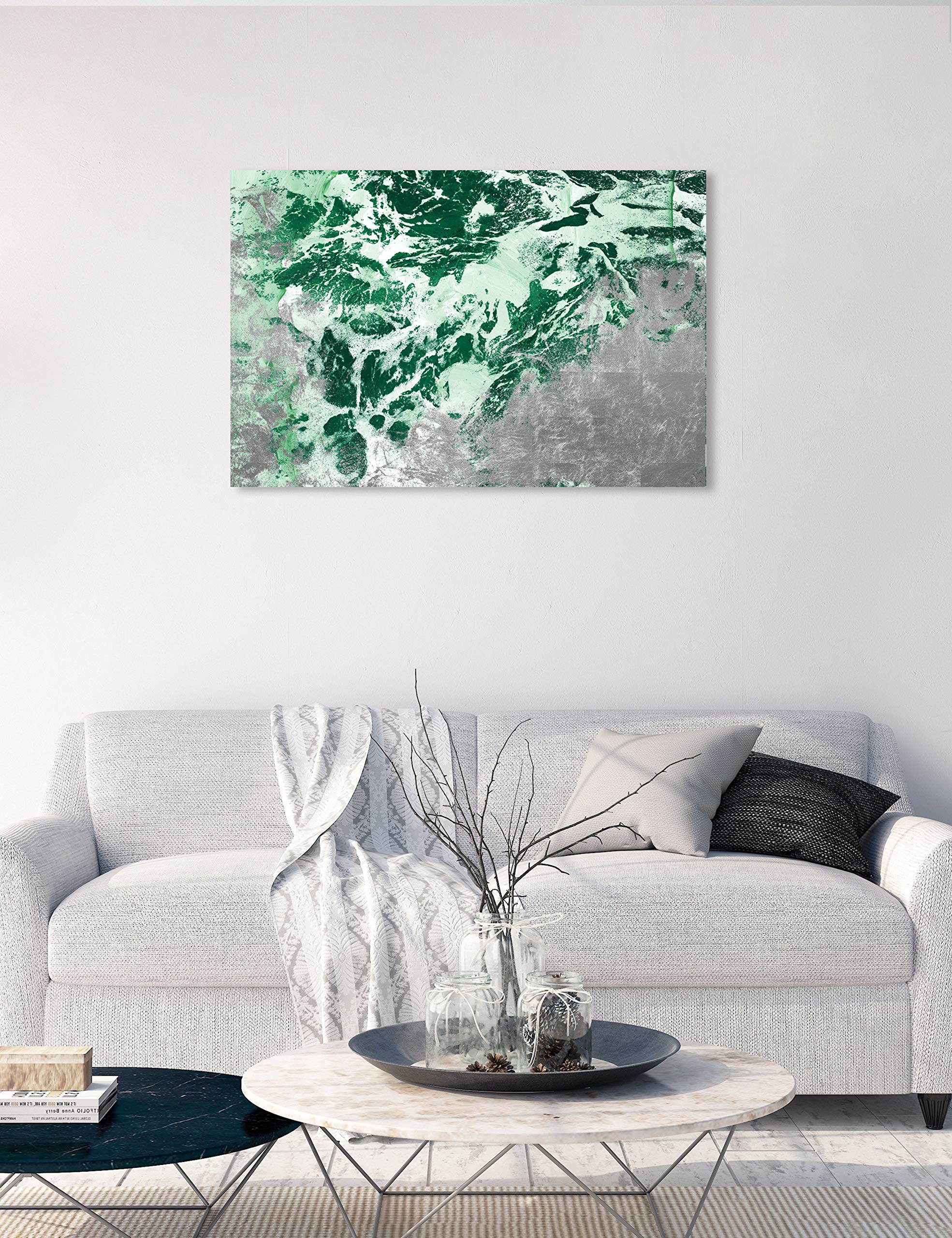Abstract Wall Art Canvas Print 'Dreams of The Sea' - 36x24 Inch Coastal Home Decor in Green & Gray | Perfect for Living Room, Bedroom or Office Wall Decor