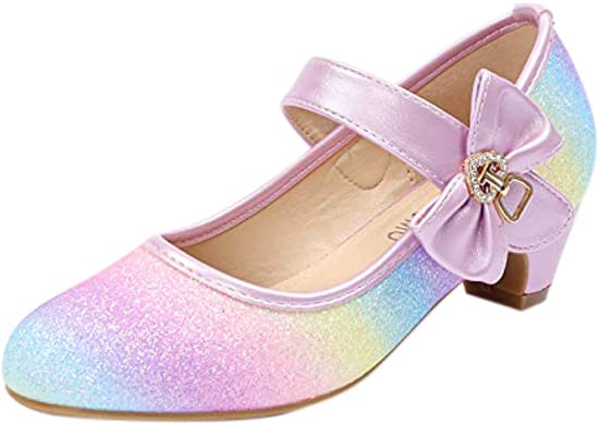 ADAMUMU Girls Low Heel Dress Shoes - PU Leather Wedding Party Shoes for Little & Big Kids - Perfect for Flower Girl, First Communion & Special Occasions