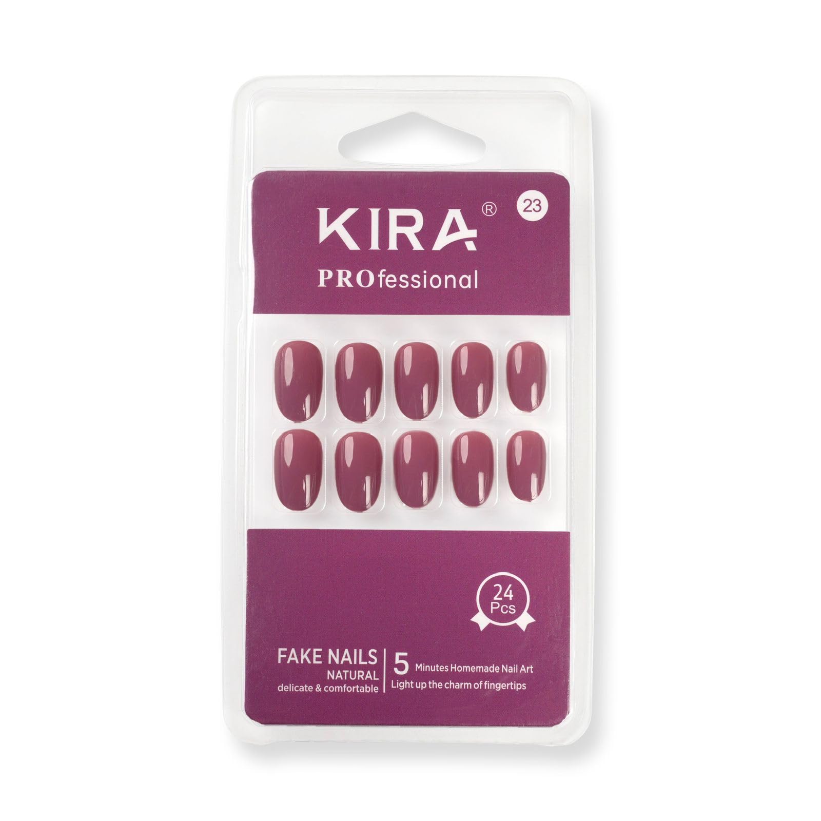 KIRA Artificial Fake Nails Set with Nail Glue & Buffer - Natural False Nails for Women, Long Lasting Waterproof Press on Nails, Comfortable & Easy to Apply - Perfect for Parties, Weddings, and Daily Wear (A23)