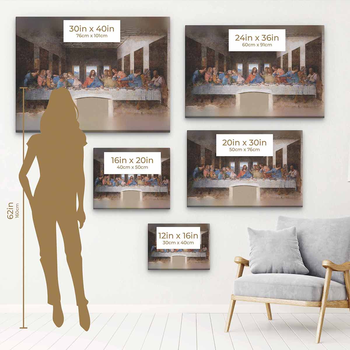 Brown Last Supper Wall Art Canvas - Religious Home Decor for Living Room, Bedroom & Church - 8165