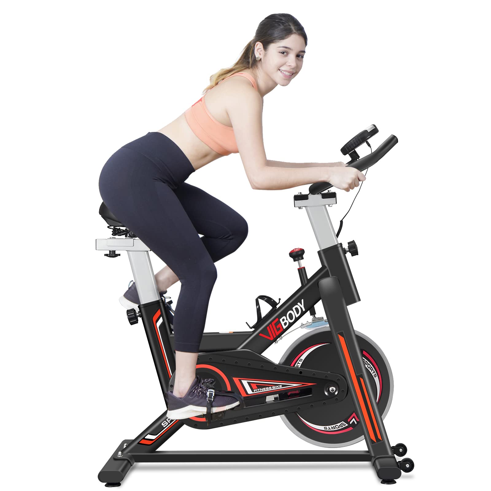 VIGBODY Stationary Exercise Bike for Home Cardio Workout - Indoor Cycling Bike with Comfortable Seat Cushion & LCD Monitor - Perfect for Home Gym, Weight Loss & Fitness Training