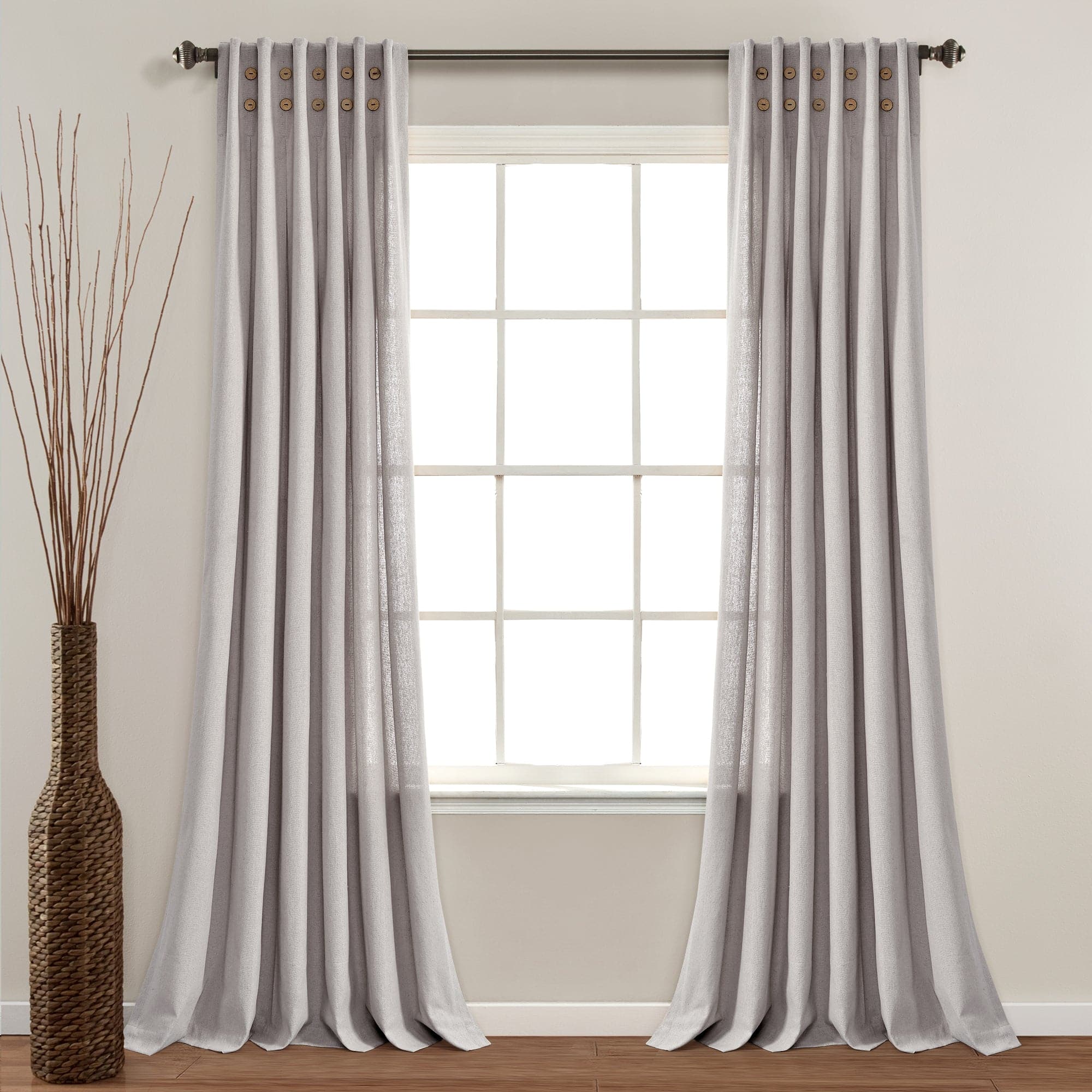 Linen Button Pinched Pleat Window Curtain Panel - Elegant Light Filtering Drapes for Living Room & Bedroom - Home Decor & Blackout Curtains