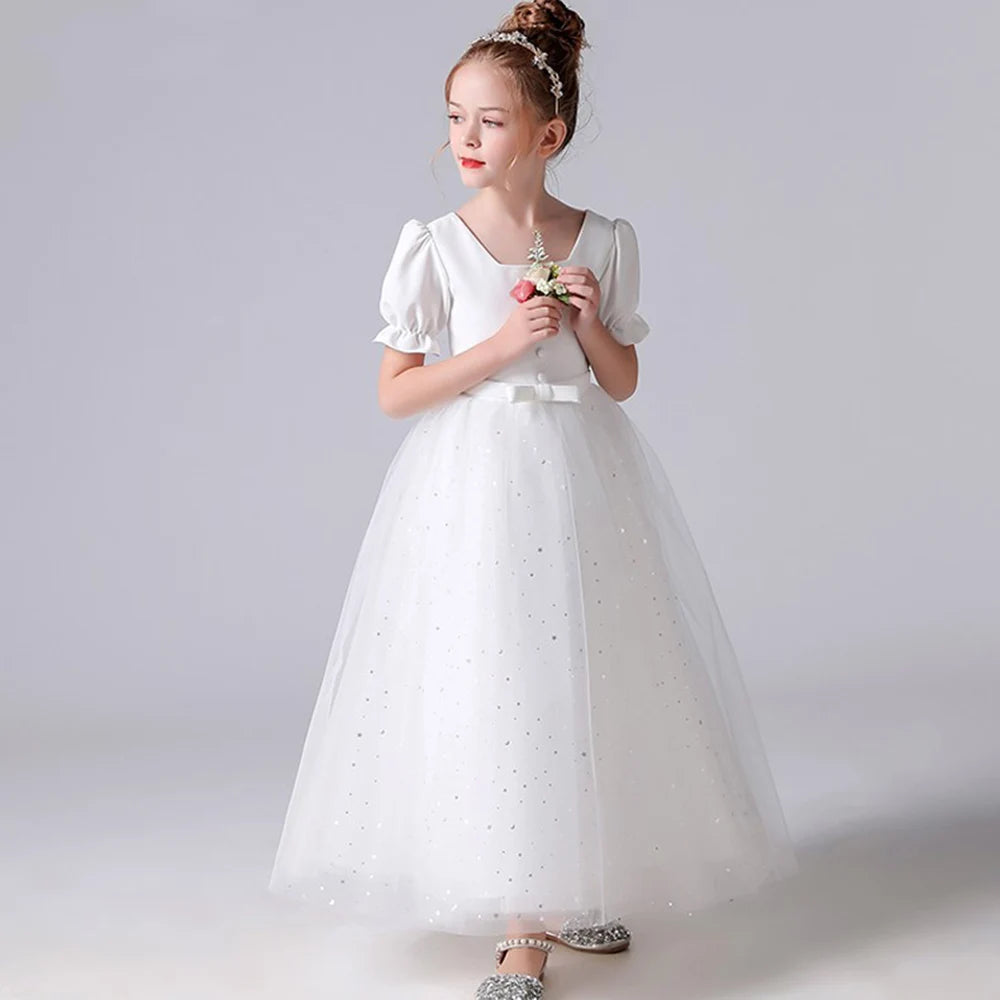 Elegant Ivory Tulle Flower Girl Dress with Sparkles - Christmas Pageant Gown for Bridesmaids, Flower Girls & Special Occasions