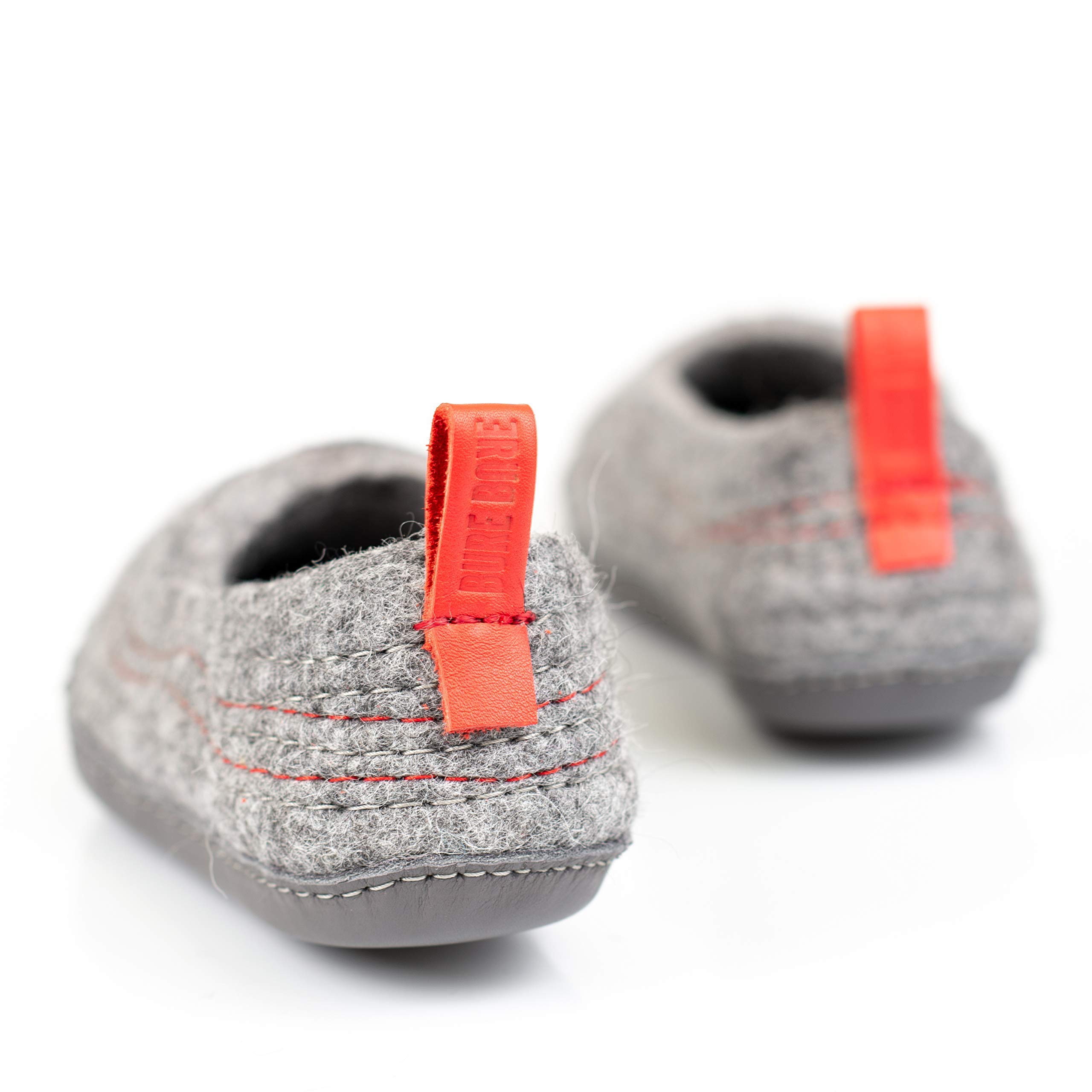 Warm Wool Slippers with Embroidered Design & Red Pull Loop - Handmade in Europe - Cozy House Shoes for Women - Perfect Mother's Day Gift for Her
