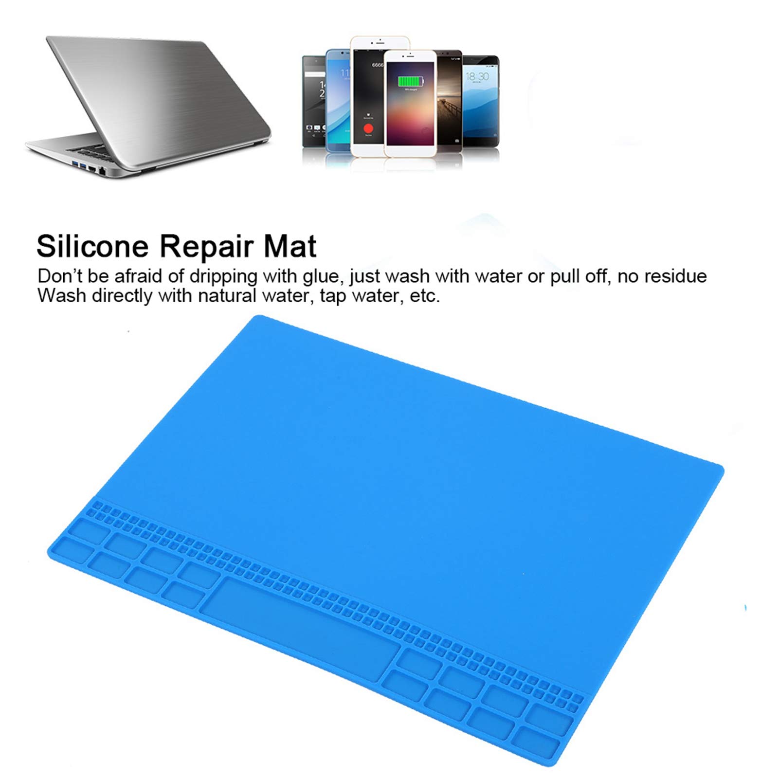 High-Quality Silicone Heat Repair Mat Pad 350x250x4mm - Non-Slip Desk Maintenance Mat with Screw Storage Compartment (Navy Blue) | Perfect for Electronics Repair, DIY Projects & Workshop Organization