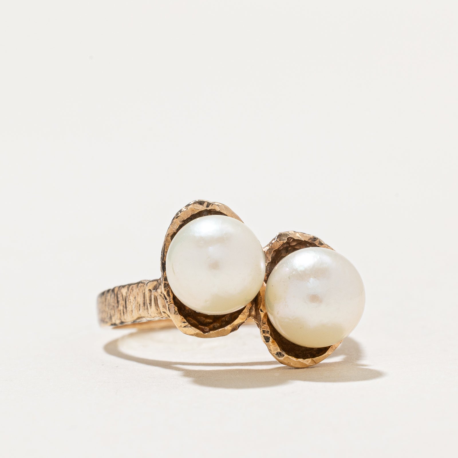 Toi et Moi Pearl Ring - 14K Gold Plated Stackable Ring for Women, Size 4.25 | Perfect for Engagement, Anniversary, Valentine's Day Gift & Everyday Elegance