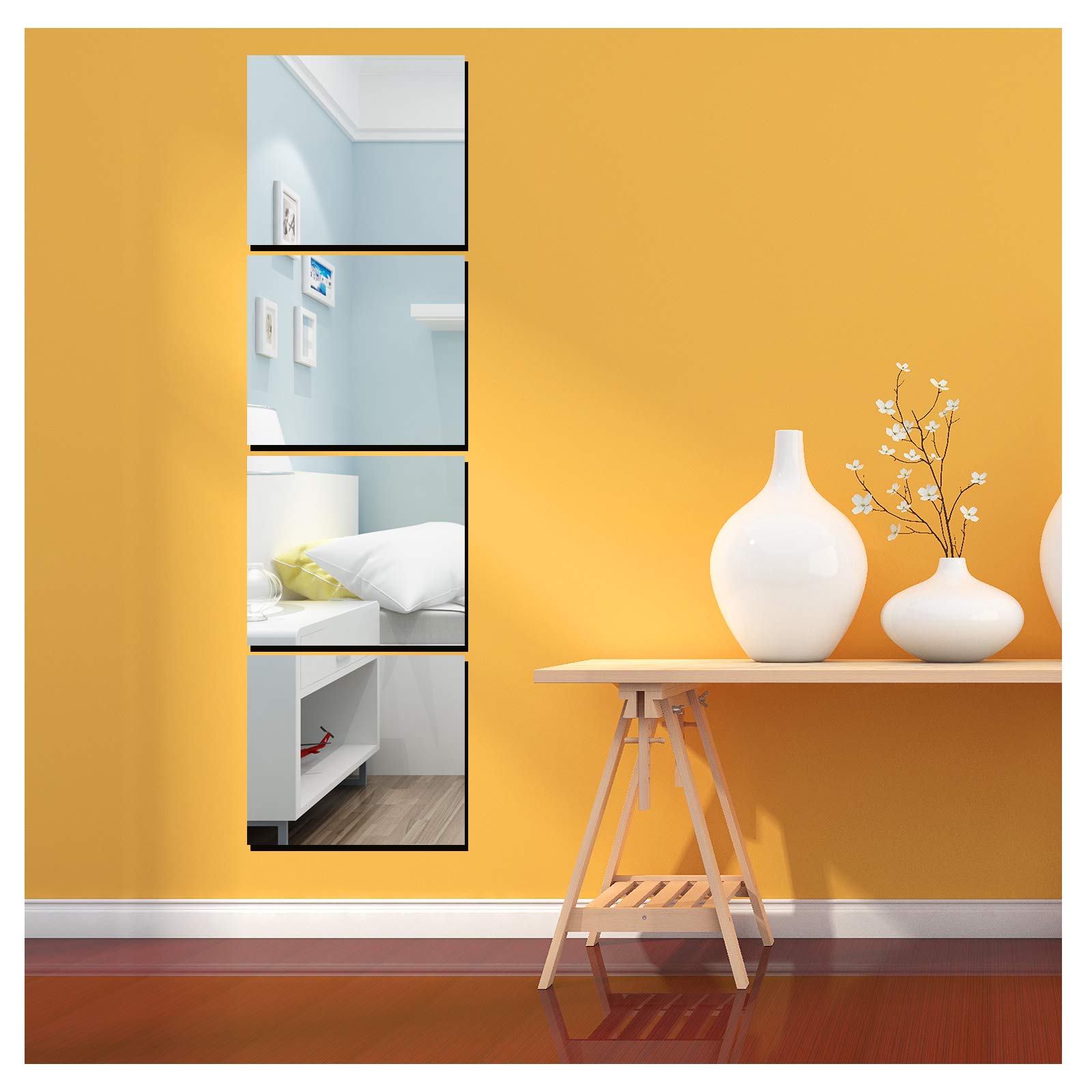 3D Acrylic Mirror Sheets - 4 Pack 12x10 Inch Frameless Wall Stickers for Full Body Mirror Set | Peel and Stick Mirrors for Gym, Bathroom, Bedroom & Door Decor | Home Fitness & Vanity Makeup Mirror Solution