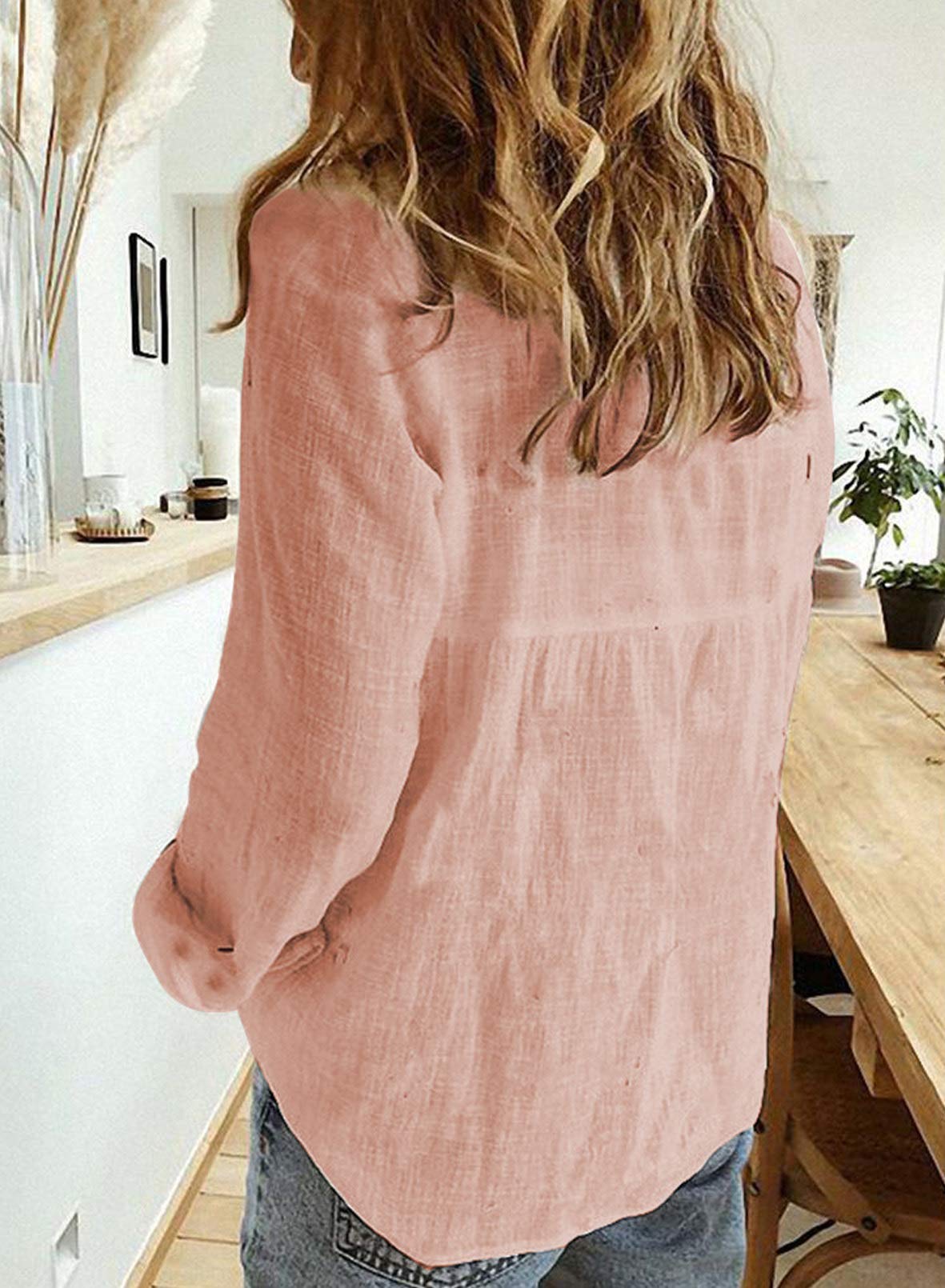 Stylish Women's V-Neck Roll Up Sleeve Button Down Blouse Tops - Casual Office Wear & Spring Summer Fashion