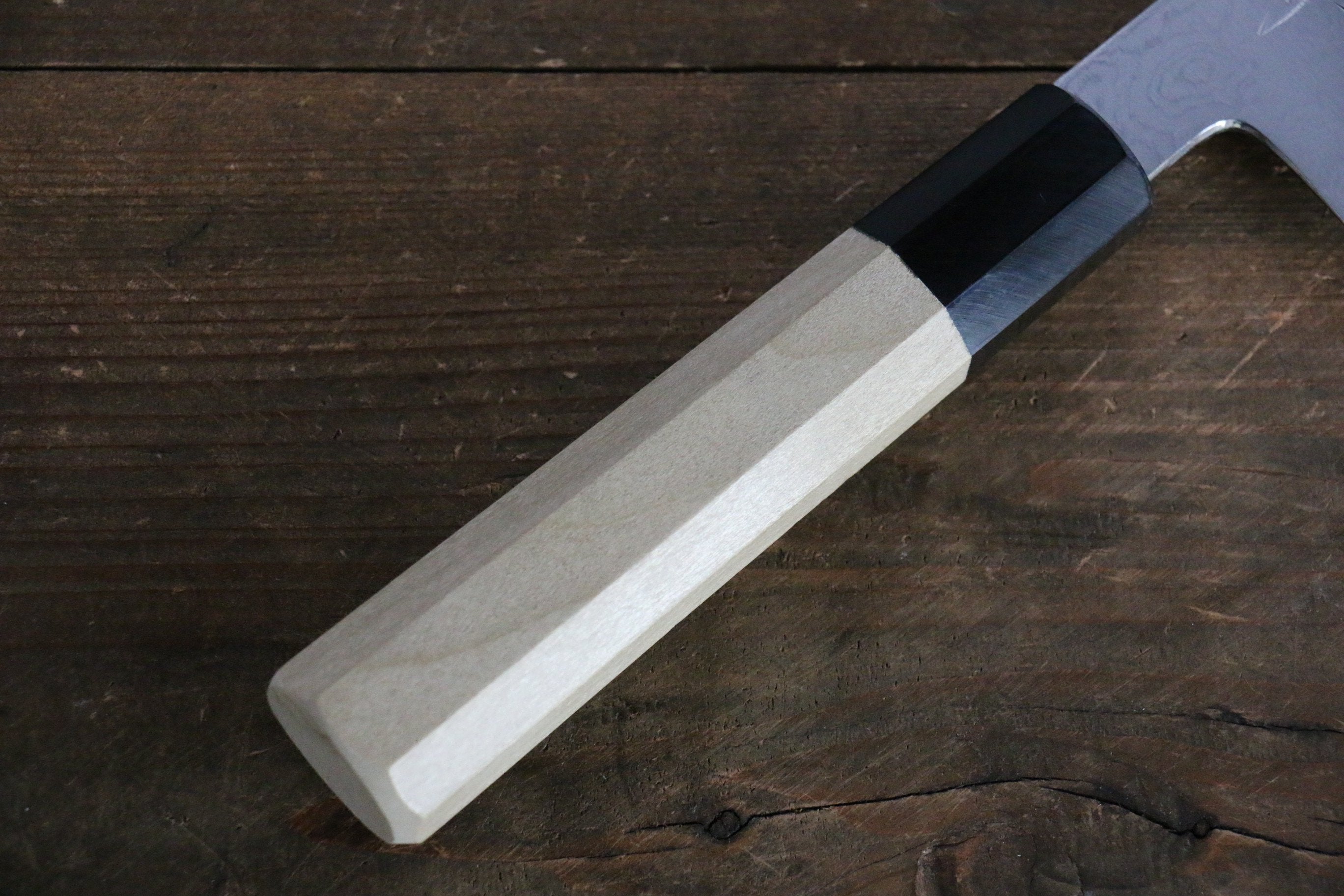 Premium Kikumori Blue Steel No.1 Damascus Santoku Knife 180mm with Magnolia Wood Handle - Japanese Chef Knife for Slicing, Dicing & Chopping Vegetables, Meat & Fish