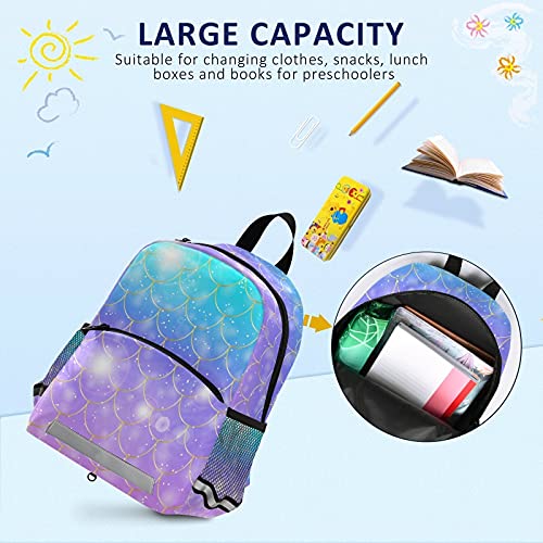 QUGRL Mermaid Fish Scales Toddler Backpack - Fantasy Galaxy School Bag for Kids 3-8 Years | Waterproof Kindergarten & Preschool Travel Backpack with Safety Leash | Perfect for Boys & Girls School, Daycare & Outdoor Adventures