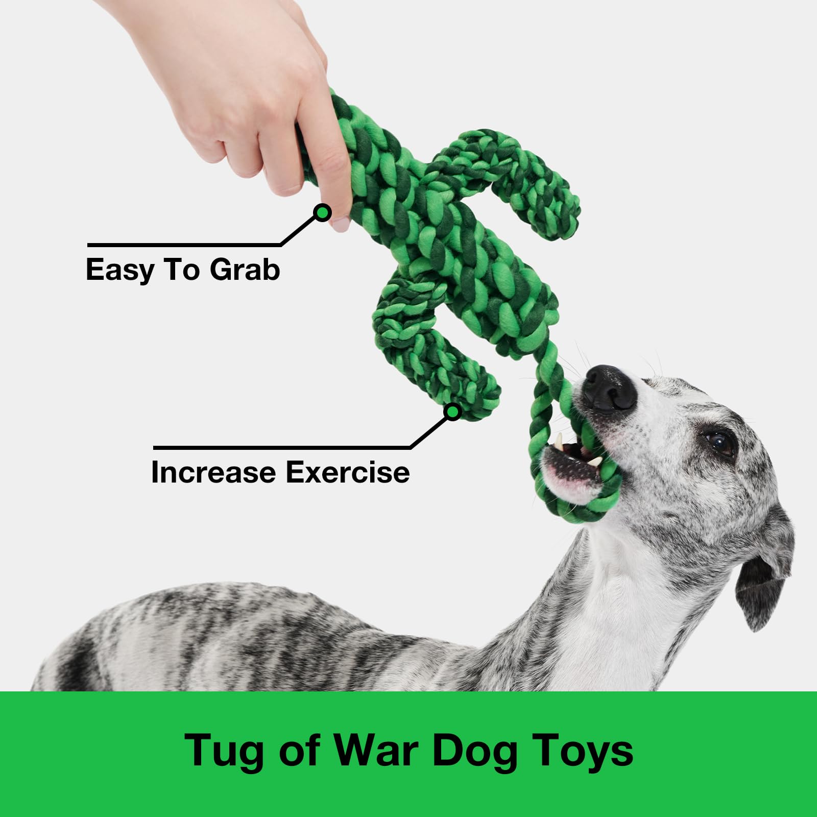 Durable Dog Rope Toys for Large Breed - Heavy Duty Tug of War Chew Toy with Ergonomic Grip | Puppy Training, Teething Relief & Interactive Play | Perfect Christmas Holiday Gift for Dogs (Cactus Design) - Great for Outdoor Play, Indoor Training & Bonding Activities