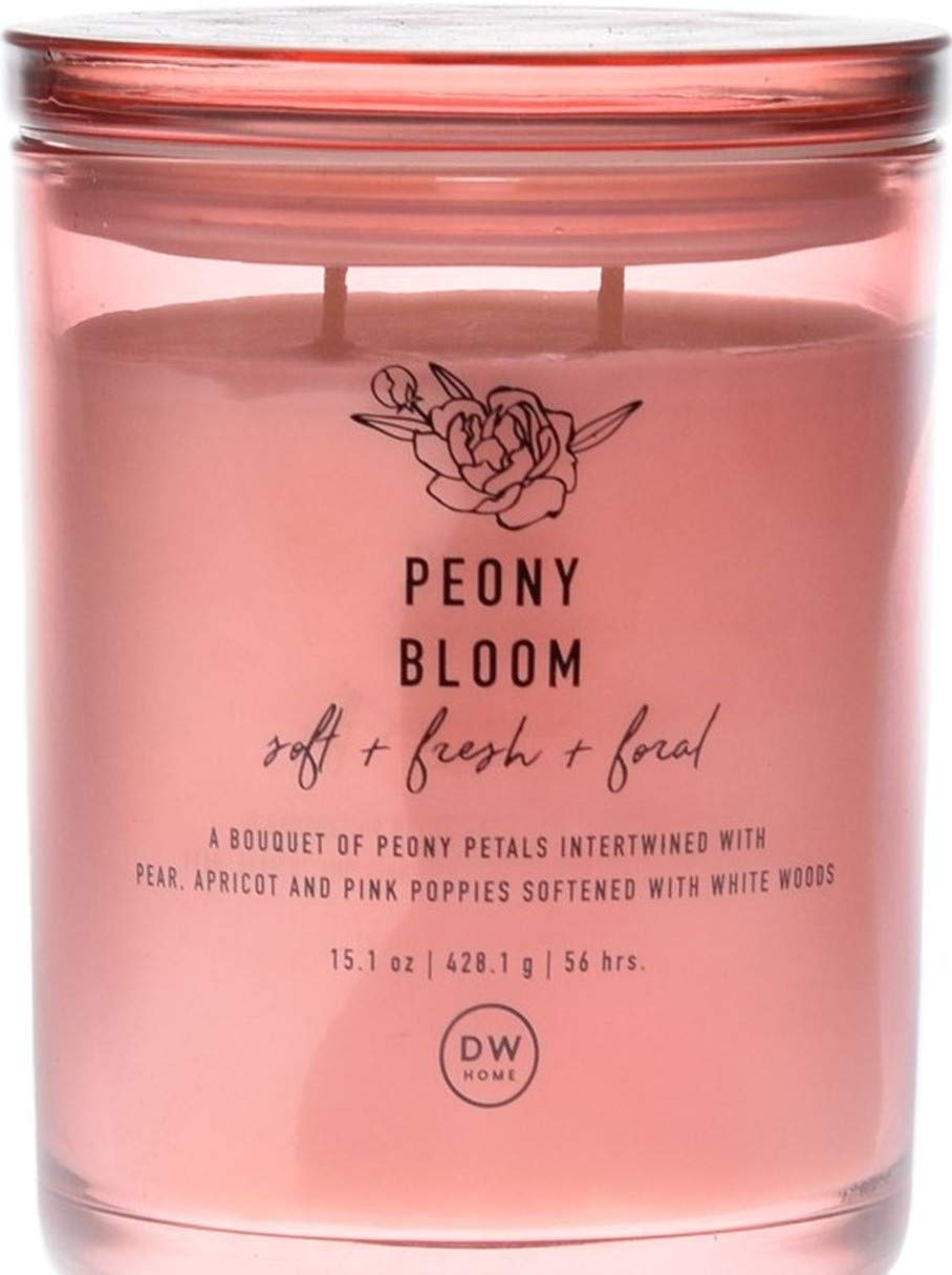 DW Home Peony Bloom Large Double Wicked Candle 15.1 oz | Floral Scented Soy Wax Candle for Home Decor, Relaxation & Romantic Ambiance