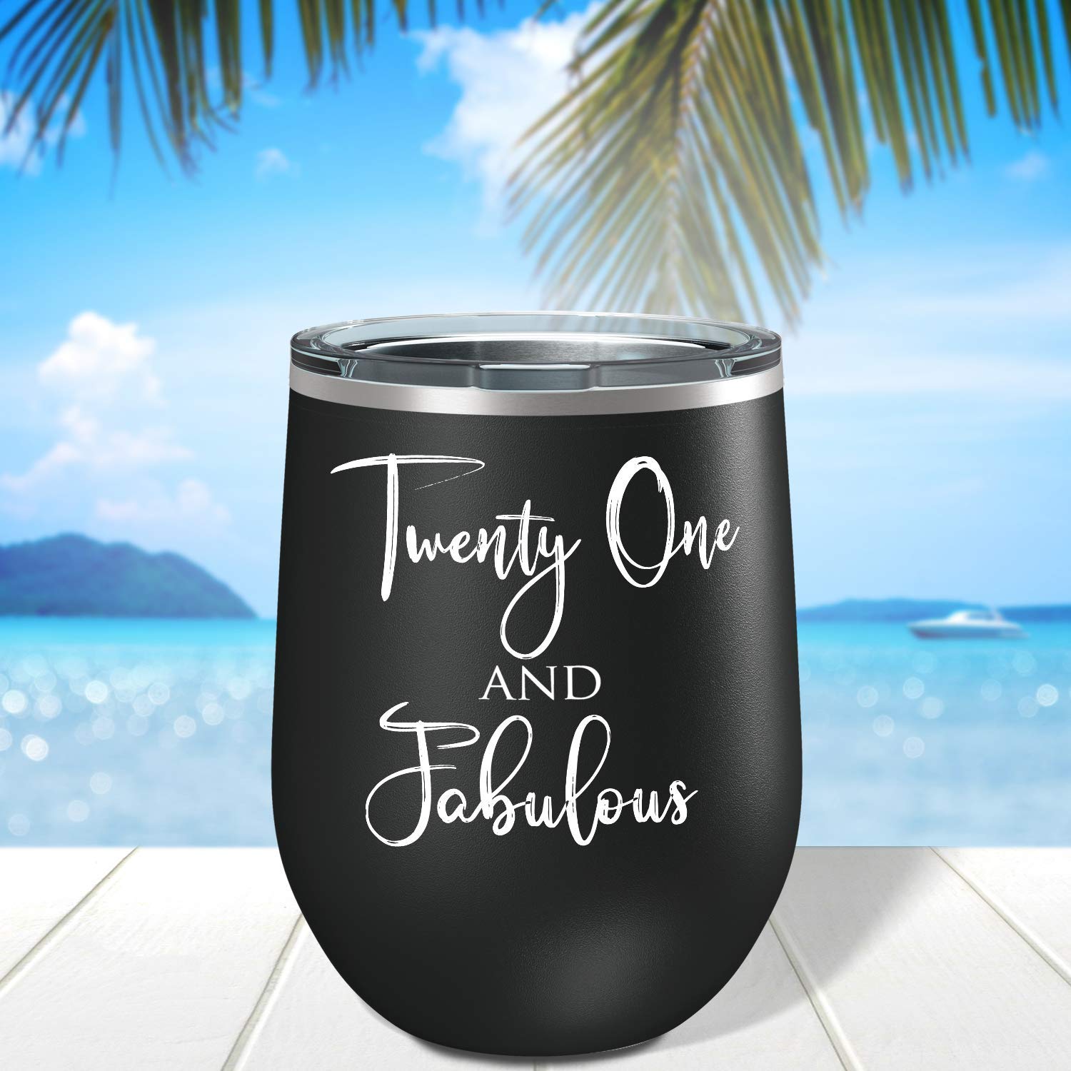 21st Birthday Gift - 12 oz Black Stainless Steel Wine Tumbler with Lid | Insulated Travel Cup for Women, Perfect for Parties, Vacations & Outdoor Adventures