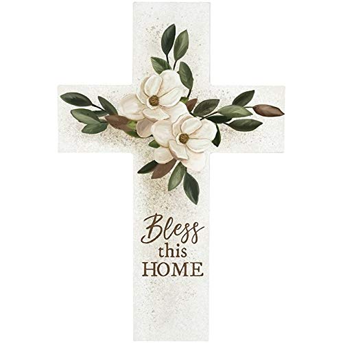 Bless This Home Wooden Wall Cross - 14 Inch White Decorative Cross for Christmas, Home & Church Decor - Perfect for Holiday, Living Room & Bedroom Wall Art