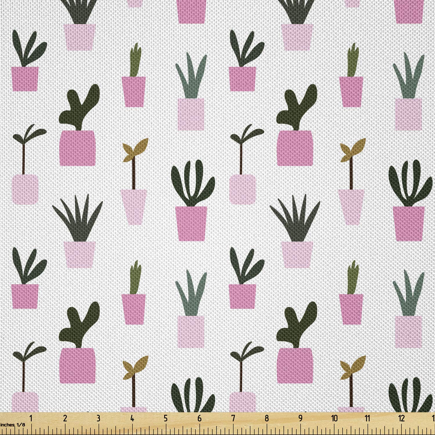 Ambesonne Succulent Cactus Fabric by The Yard - 10 Yards Continuous Print Satin Material for DIY Crafts, Home Decor, Upholstery & Sewing Projects - Pale Pink & Olive Green Botanical Design - Perfect for Pillows, Curtains, Table Runners & Quilting