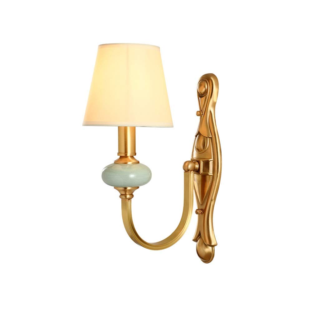 Modern Ceramic Wall Light Fixture with E14 Screw Base - Energy Saving LED Bulb for Bedroom, Living Room & Hallway - Copper Finish Wall Lamp for Stylish Home Interior Lighting