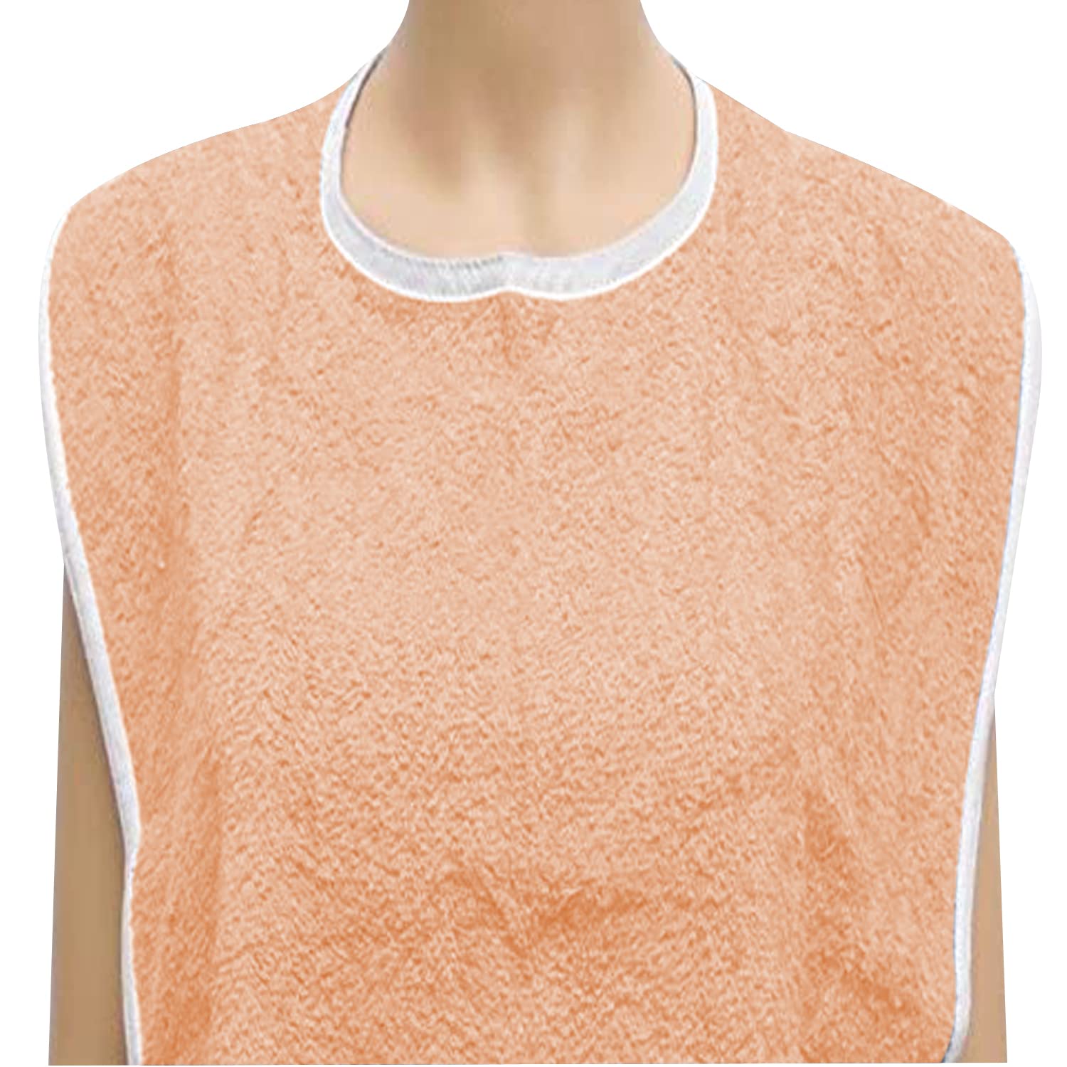 6 Pack Terry Adult Bibs with Velcro Closure - Soft Peach Color for Elderly Care, Dementia Patients & Mealtime Protection - Washable & Comfortable for Daily Use