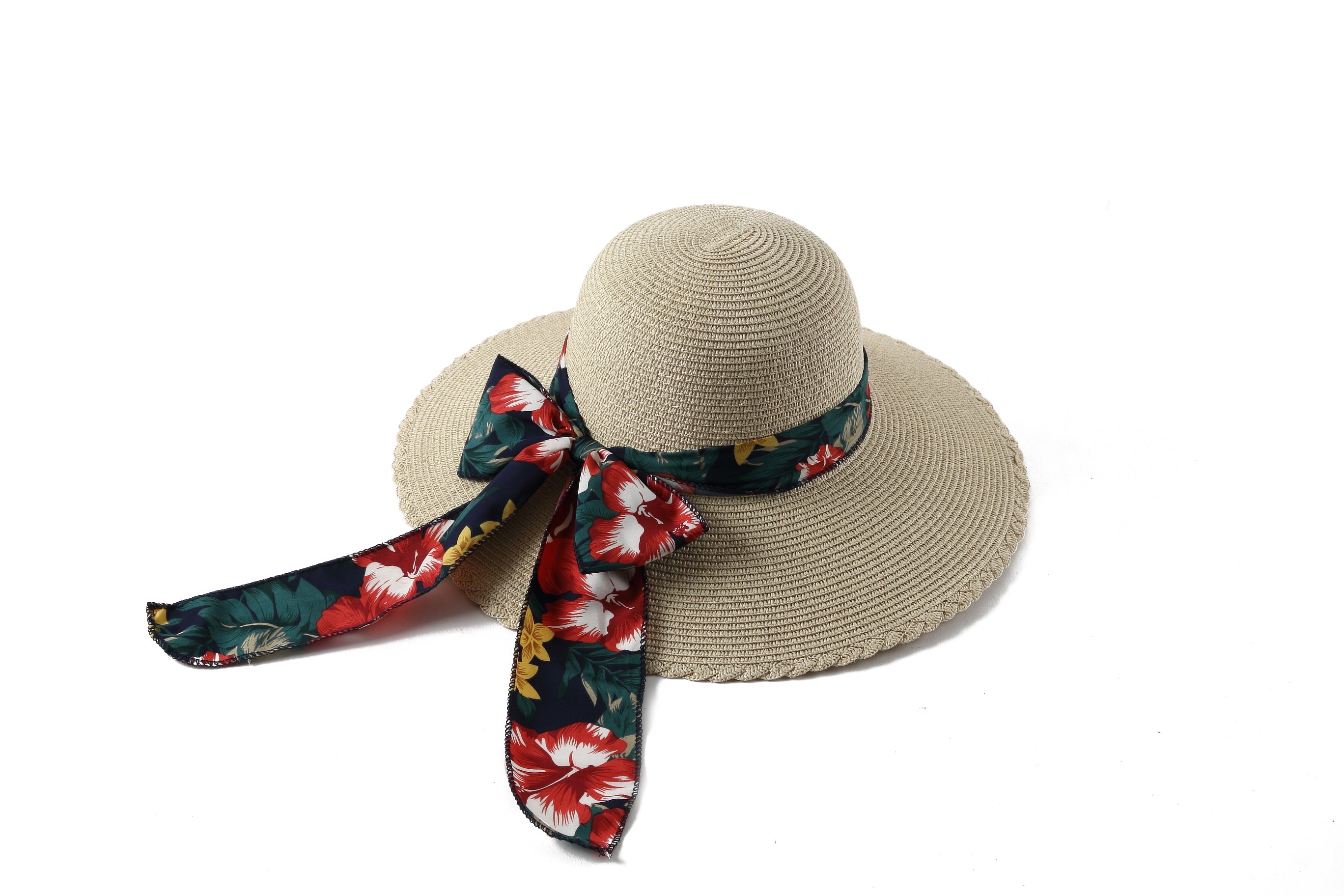 Stylish Round Tulip Beige Sun Hat for Women - Summer Beach Hat with Wide Brim for UV Protection - Perfect for Outdoor Activities, Vacations, and Garden Parties