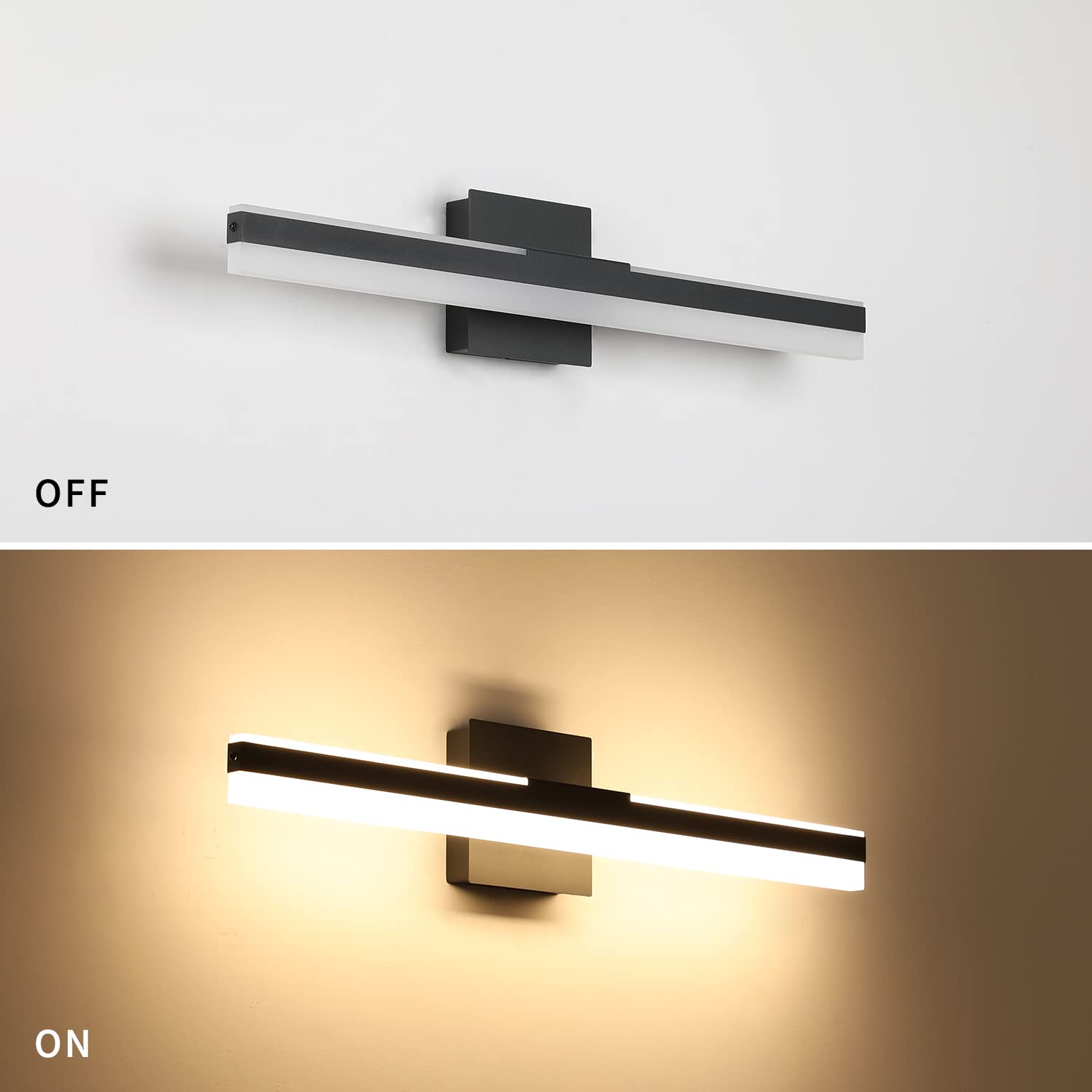 Joossnwell 23.62 Inch LED Vanity Mirror Light - 22W Modern Black Bathroom Light Fixture with 3000K Warm White Light - Perfect for Bathroom Makeup Vanity, Dressing Room & Over Mirror Lighting