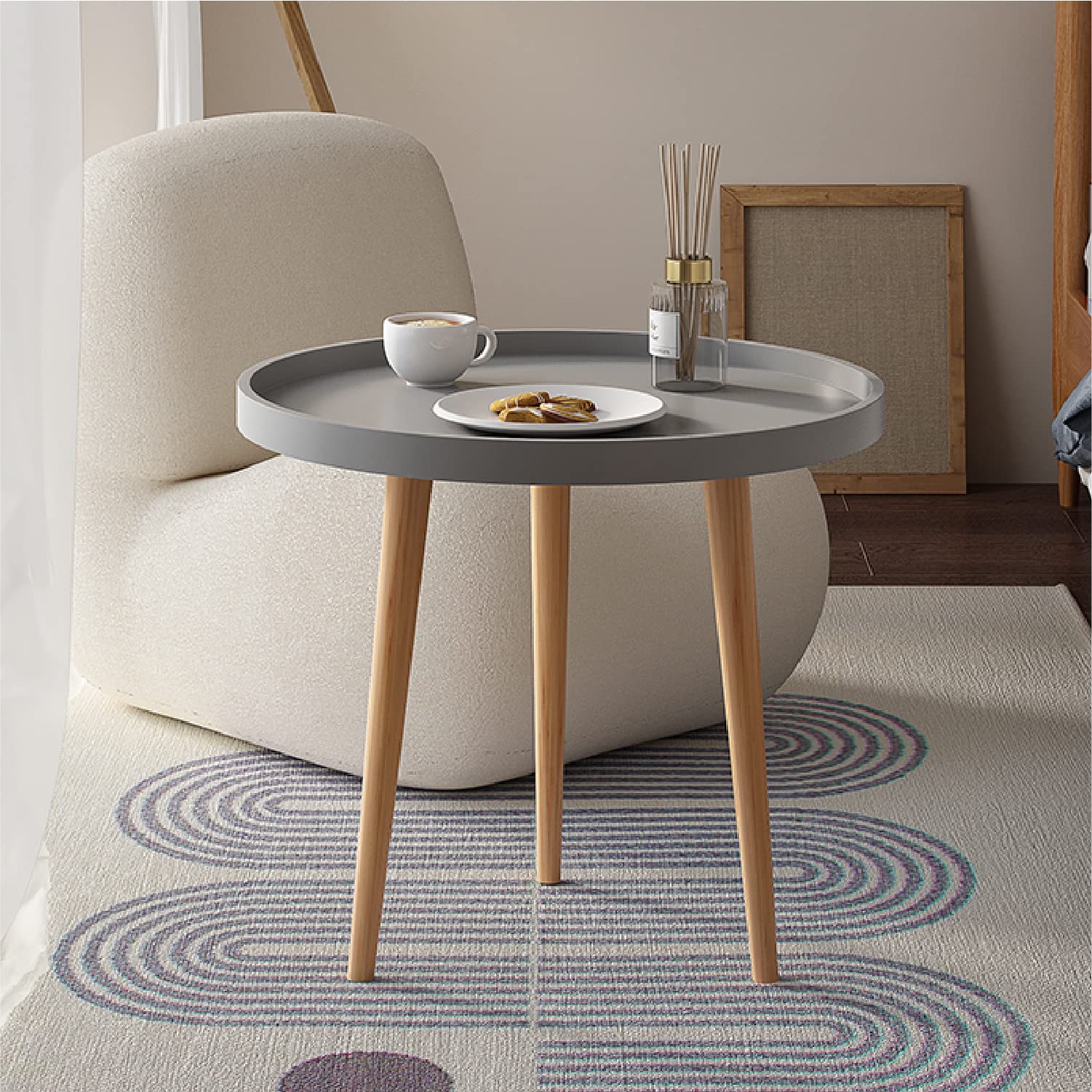 N&V 20 Inch Modern Minimalist Side Table - Grey End Table for Living Room, Bedroom & Office - Sturdy Coffee Table with Storage Shelf - Perfect for Small Spaces, Nightstand or Sofa Side Table