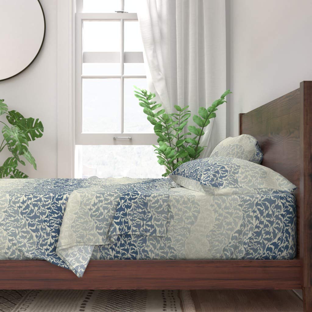Spoonflower 100% Cotton Twin Size 3-Piece Bed Sheet Set - Endangered Bird & Cloud Wave Flight Print | Custom Eco-Friendly Bedding for Kids Room, Dorm Decor & Wildlife Lovers