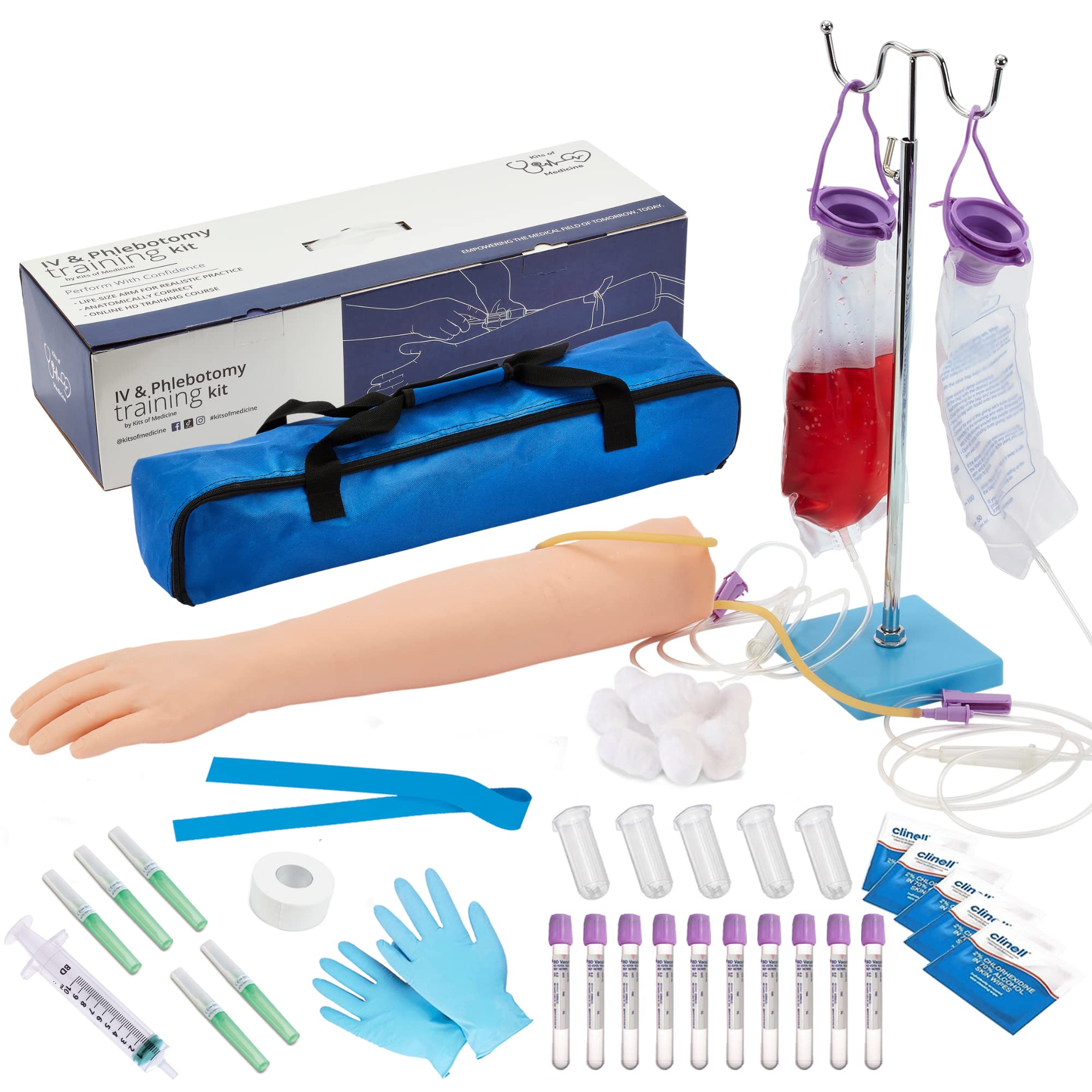 Phlebotomy Practice Kit with IV & Venipuncture Training Arm - Complete Medical Student & Nurse Training Supplies | Perfect Gift for Healthcare Students | Ideal for Classroom, Lab & Home Practice