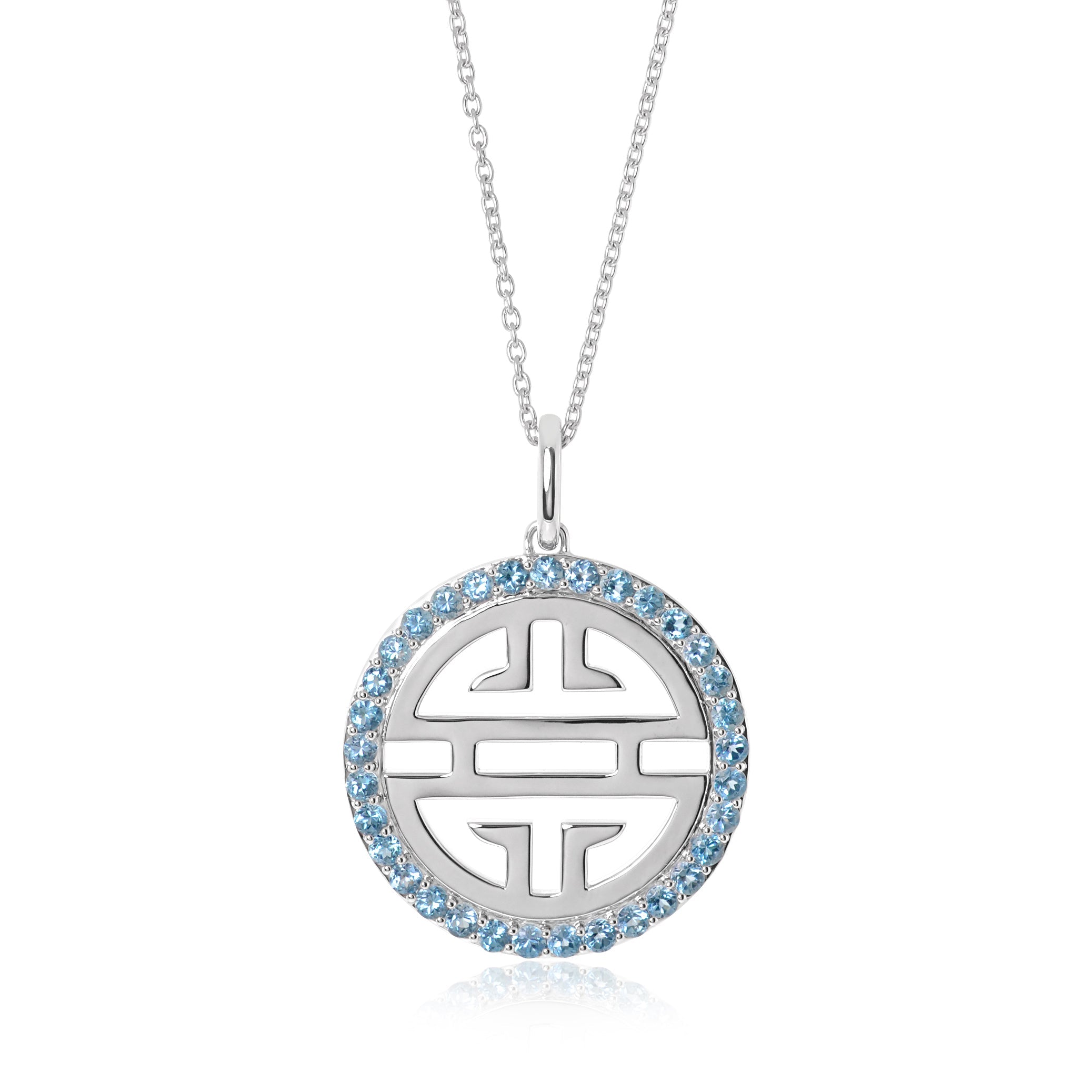 Silver Shou Pendant Necklace with Swiss Blue Topaz Gemstone - Elegant Jewelry Gift for Women, Birthday, Anniversary & Special Occasions