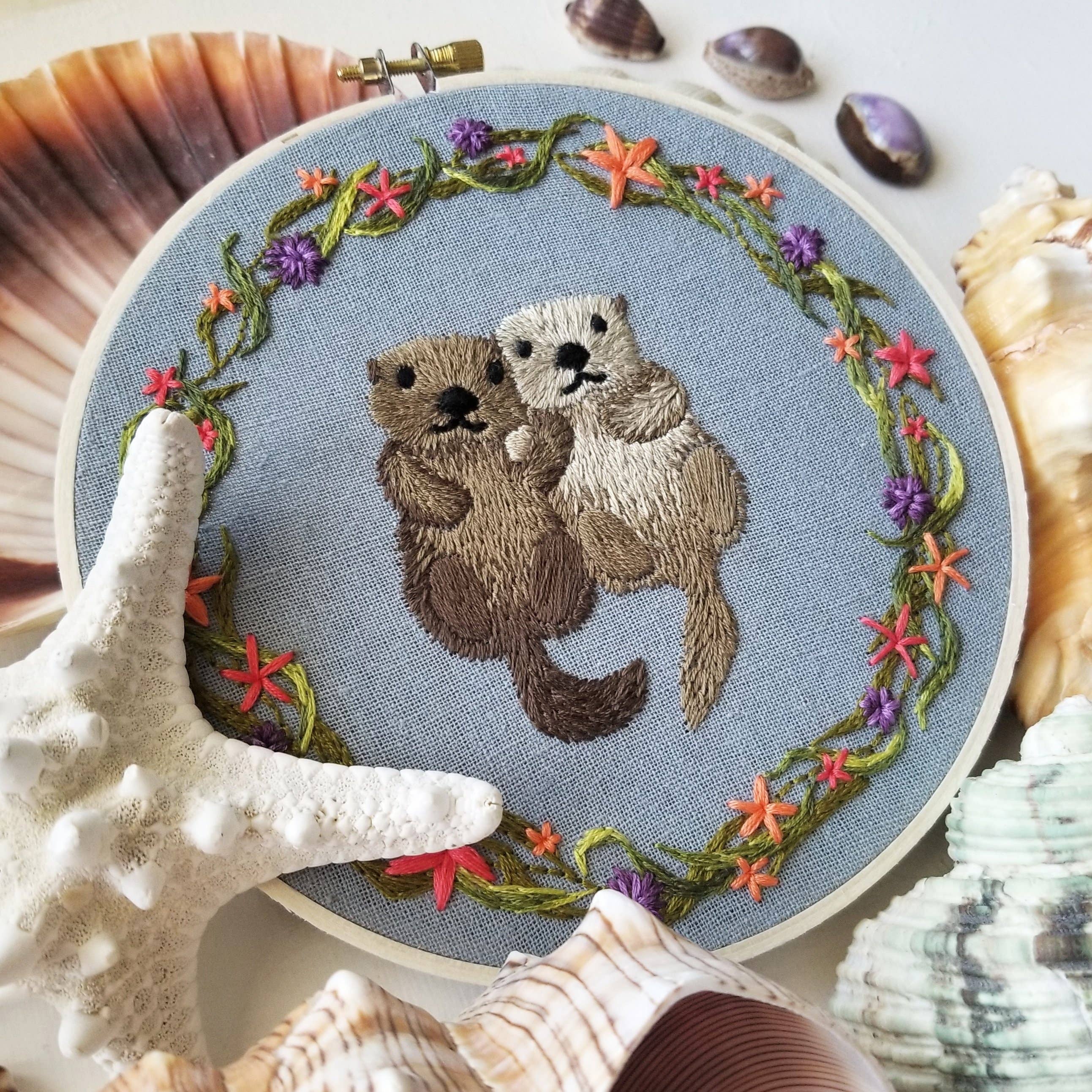 Otterly Adorable Hand Embroidery Kit for Beginners - DIY Embroidery Starter Set with Needles, Thread & Hoop - Perfect for Home Decor, Gifts & Craft Projects