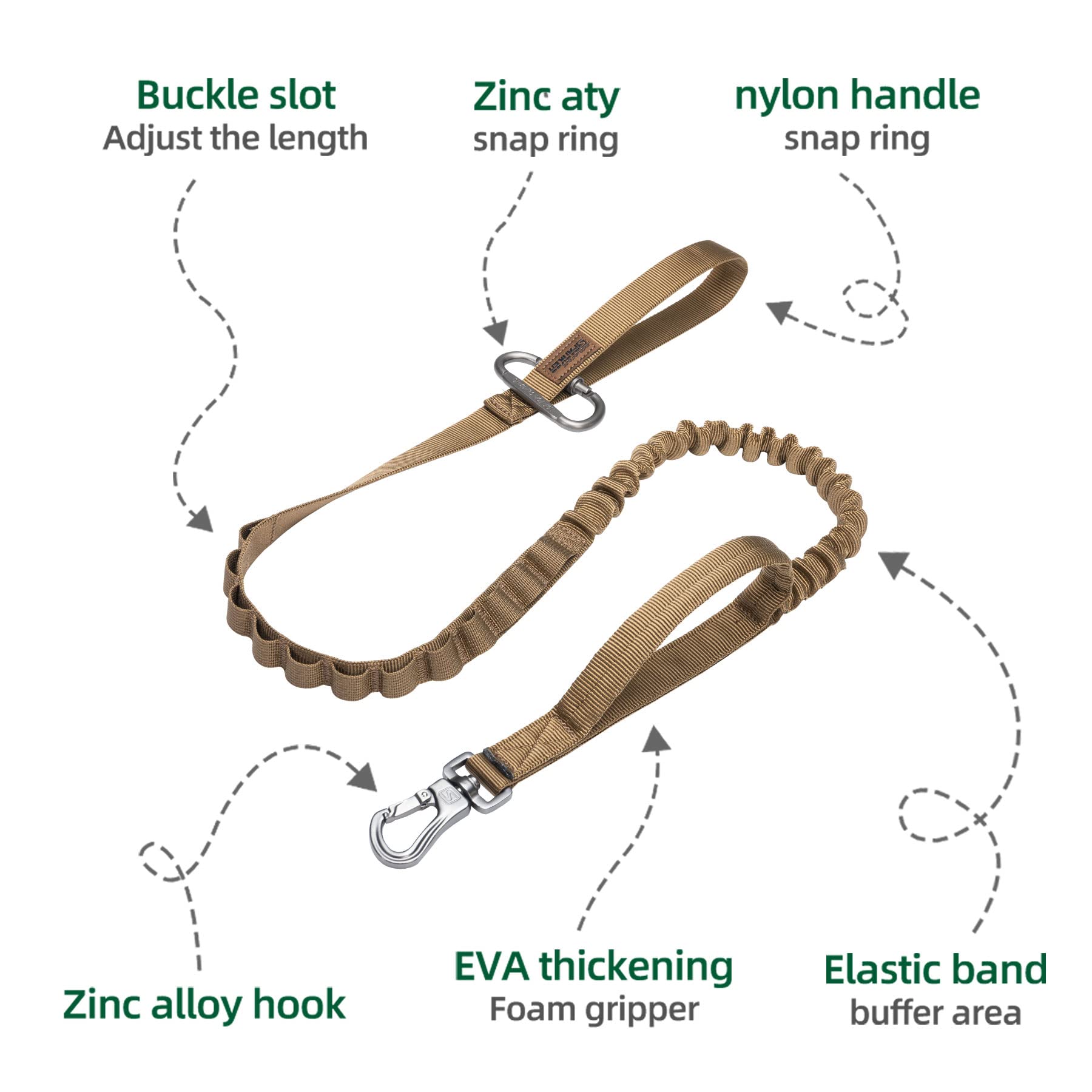 L Size Tactical Dog Collar - Heavy Duty Nylon Adjustable K9 Collar with Bungee Leash for Military & Police Dogs - Perfect for Training, Hiking & Outdoor Adventures