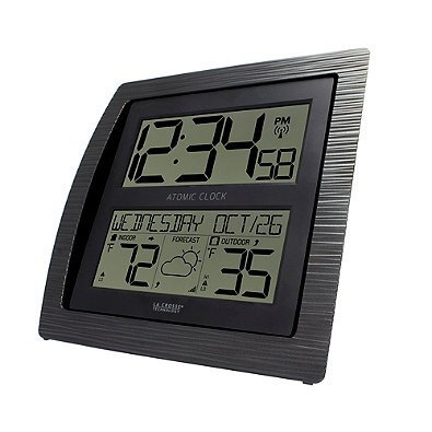 Black Curved Atomic Wall Clock with Indoor/Outdoor Temperature Display - Perfect for Home, Office, Kitchen & Patio