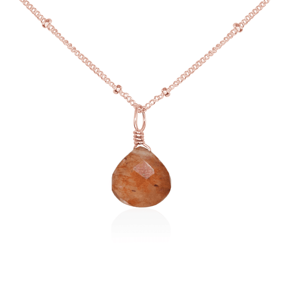 Sunstone Teardrop Crystal Pendant Necklace – Natural Gemstone Jewelry for Women, Healing Crystal Gift for Spiritual Protection & Positive Energy | Perfect for Meditation, Yoga & Everyday Wear