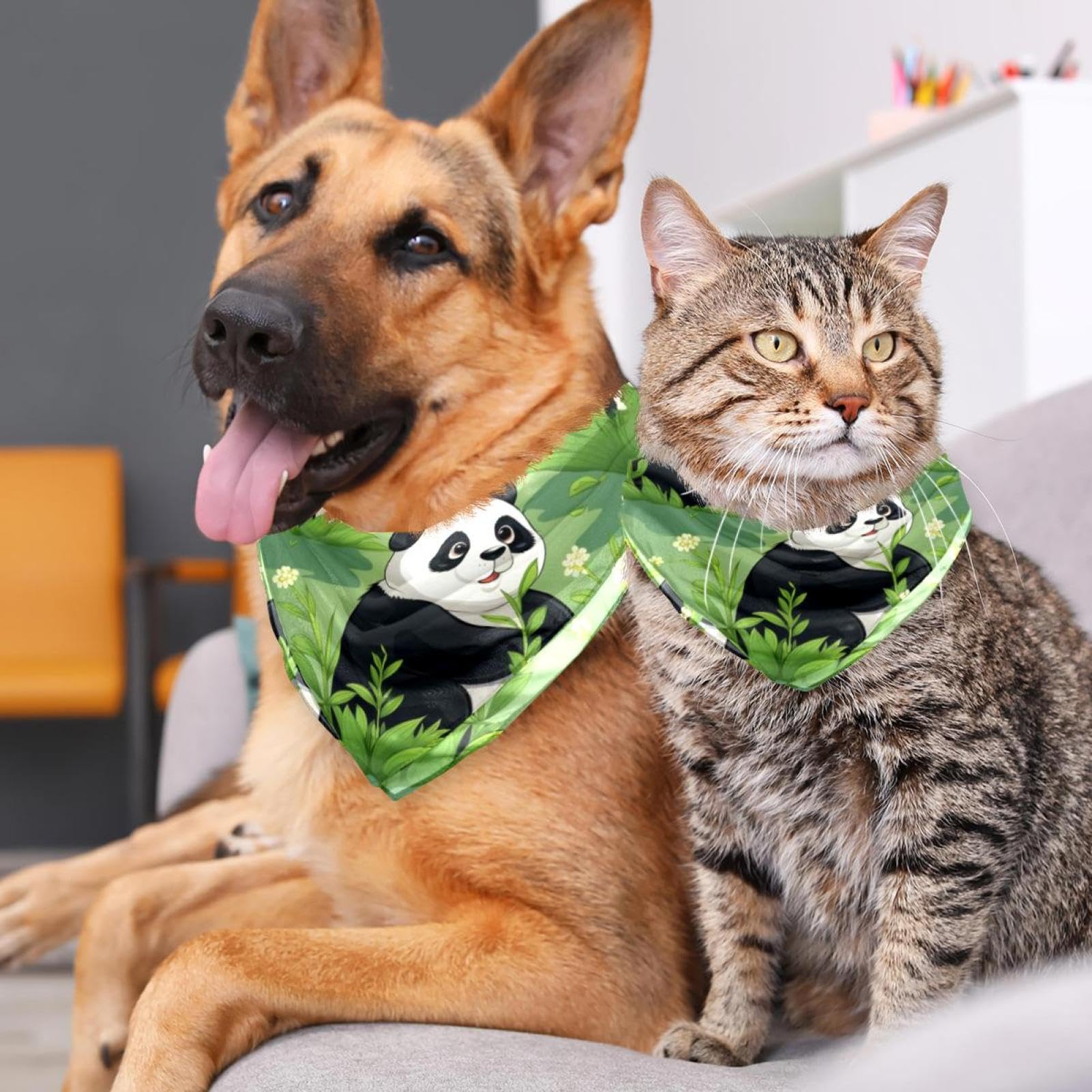Panda & Flower Print Dog Bandanas - 2-Piece Set for Small, Medium & Large Dogs & Cats - Cute Pet Accessories for Daily Walks, Photo Shoots & Special Occasions