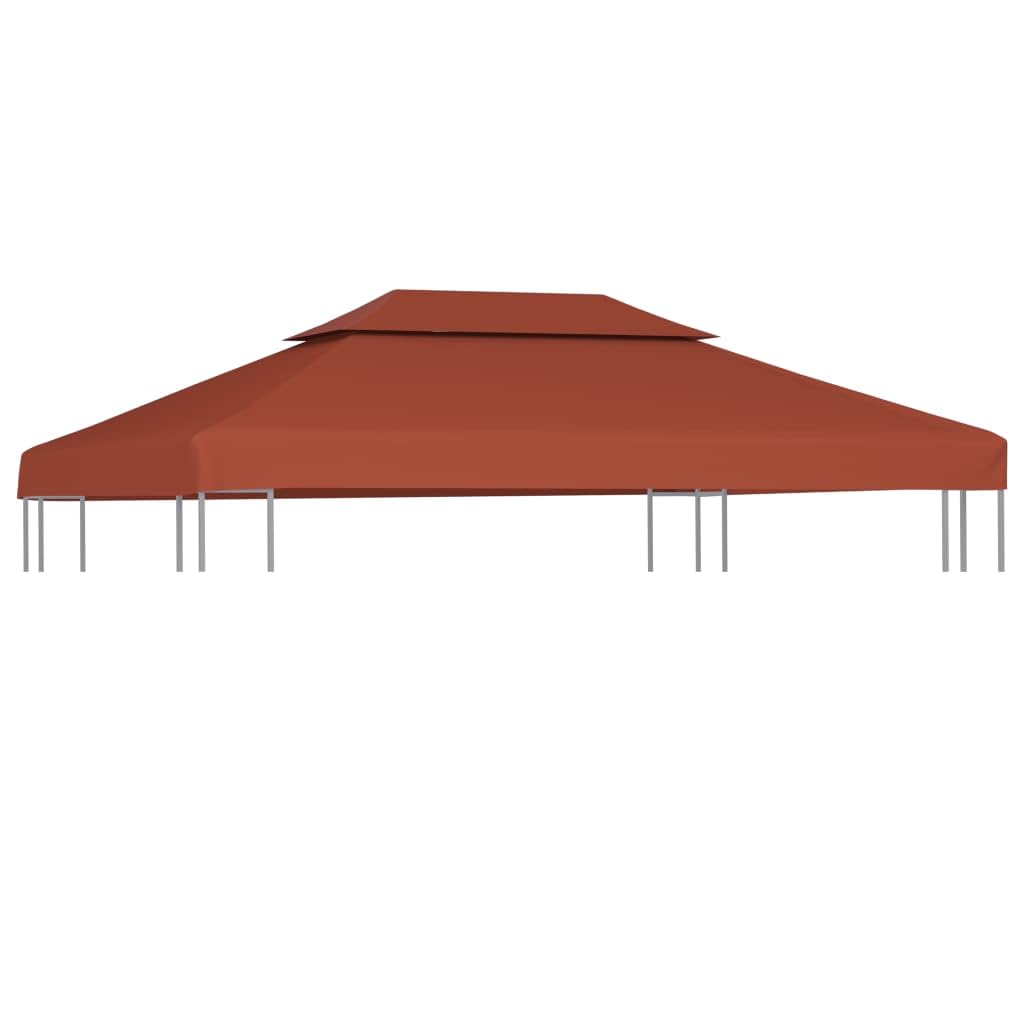 vidaXL 2-Tier Gazebo Canopy Replacement Cover - 13.1 x 9.8 ft Waterproof Polyester Sunshade in Terracotta | Outdoor Patio Protection with Hook & Loop Fasteners | Perfect for Backyard, Garden, and Poolside Shade
