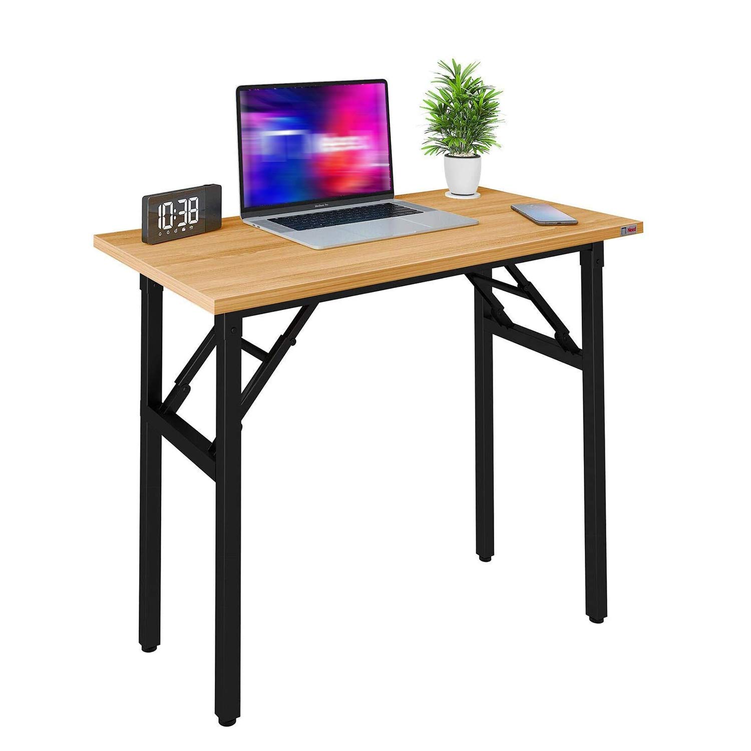 QWERTP 47.2 Inch Folding Computer Desk - Sturdy Heavy Duty Laptop Table for Home Office, Writing & Sewing | No Assembly Required Teak Color (47.2