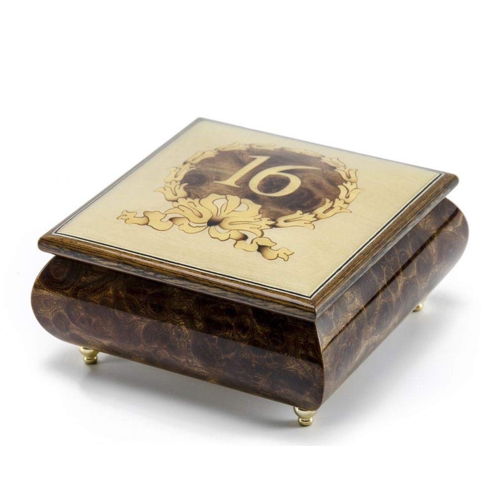 Sweet 16 Gold Wreath Sorrento Inlaid Music Jewelry Box - 12 Christmas Songs - Perfect for Birthday Gifts & Holiday Decor