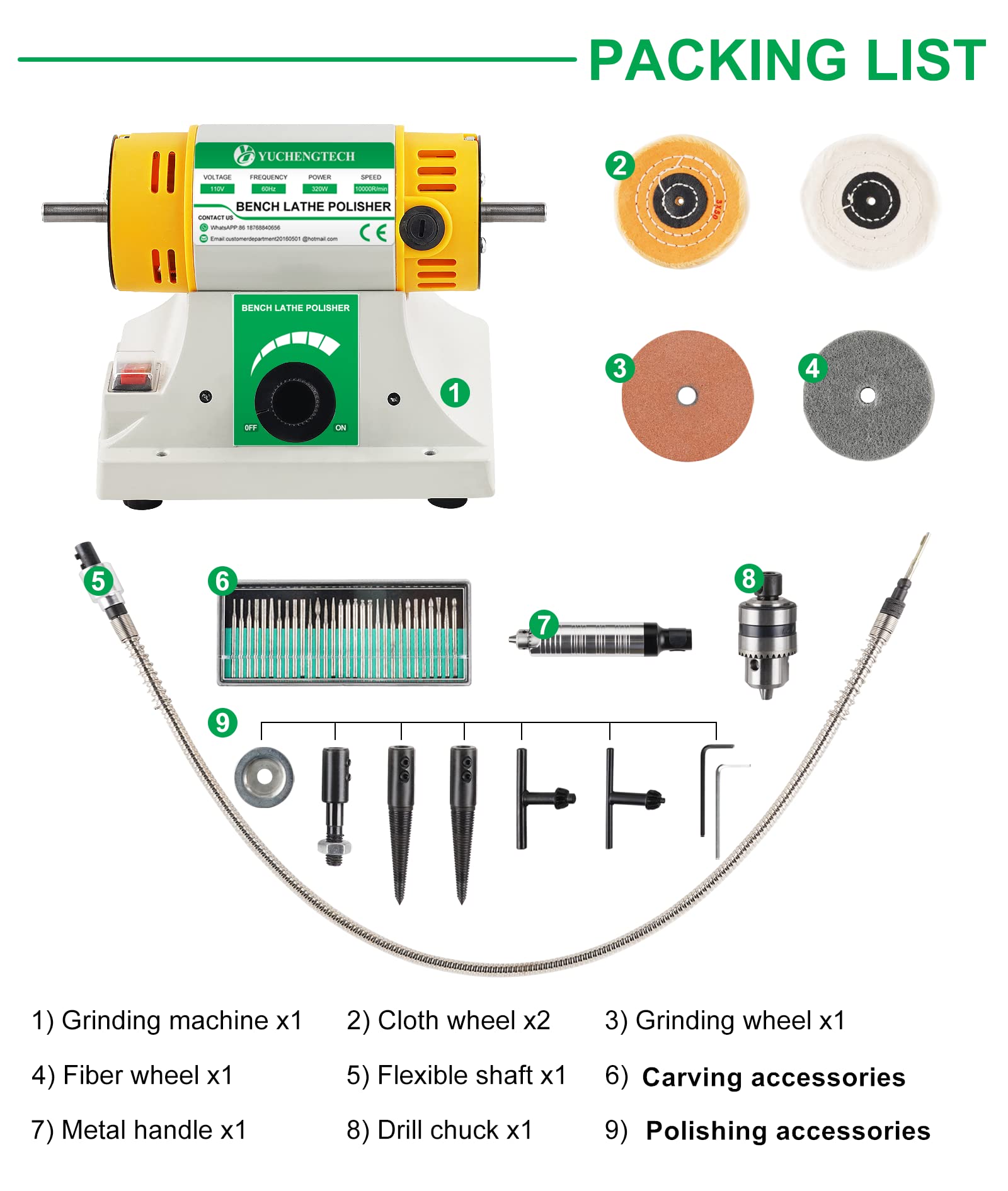 YUCHENGTECH Mini Bench Buffer Polisher - 110V Jewelry Polishing Machine for Wood, Jade, Metal & DIY Projects - Compact Electric Lathe Buffing Tool for Home Workshops & Jewelry Making
