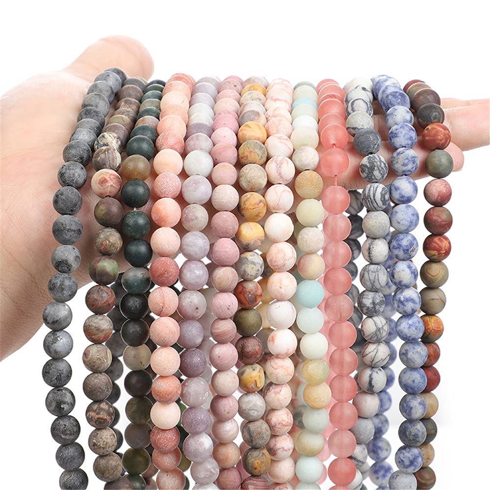 Matte Natural Stone Lilac Round Loose Beads 4-12mm for Jewelry Making, DIY Bracelets, Necklaces - Frosted Mineral Beads (10mm, 38Pcs) - Perfect for Boho, Handmade & Craft Projects