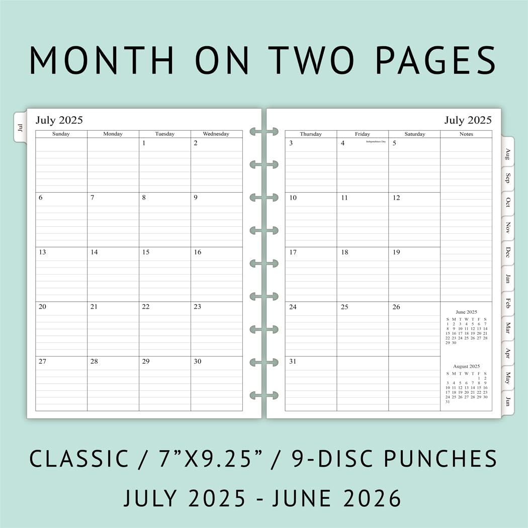 2025-2026 Happy Planner Classic Refill Pages - Weekly & Monthly Planner Inserts (July 2025-June 2026) | 7