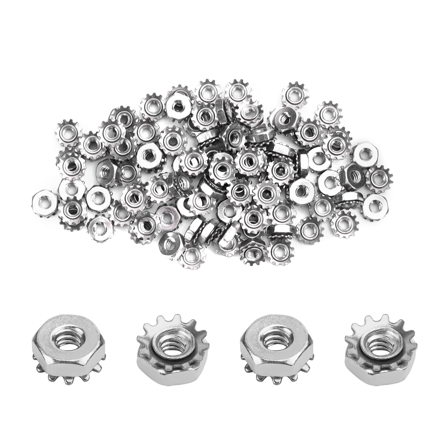 MroMax 6#-32 K-Lock Nuts, 100Pcs - 304 Stainless Steel Keps Lock Nuts for Hardware Fastening | Machinery, Furniture & Electrical Appliances | Secure Fastening Solution for DIY Projects & Industrial Use