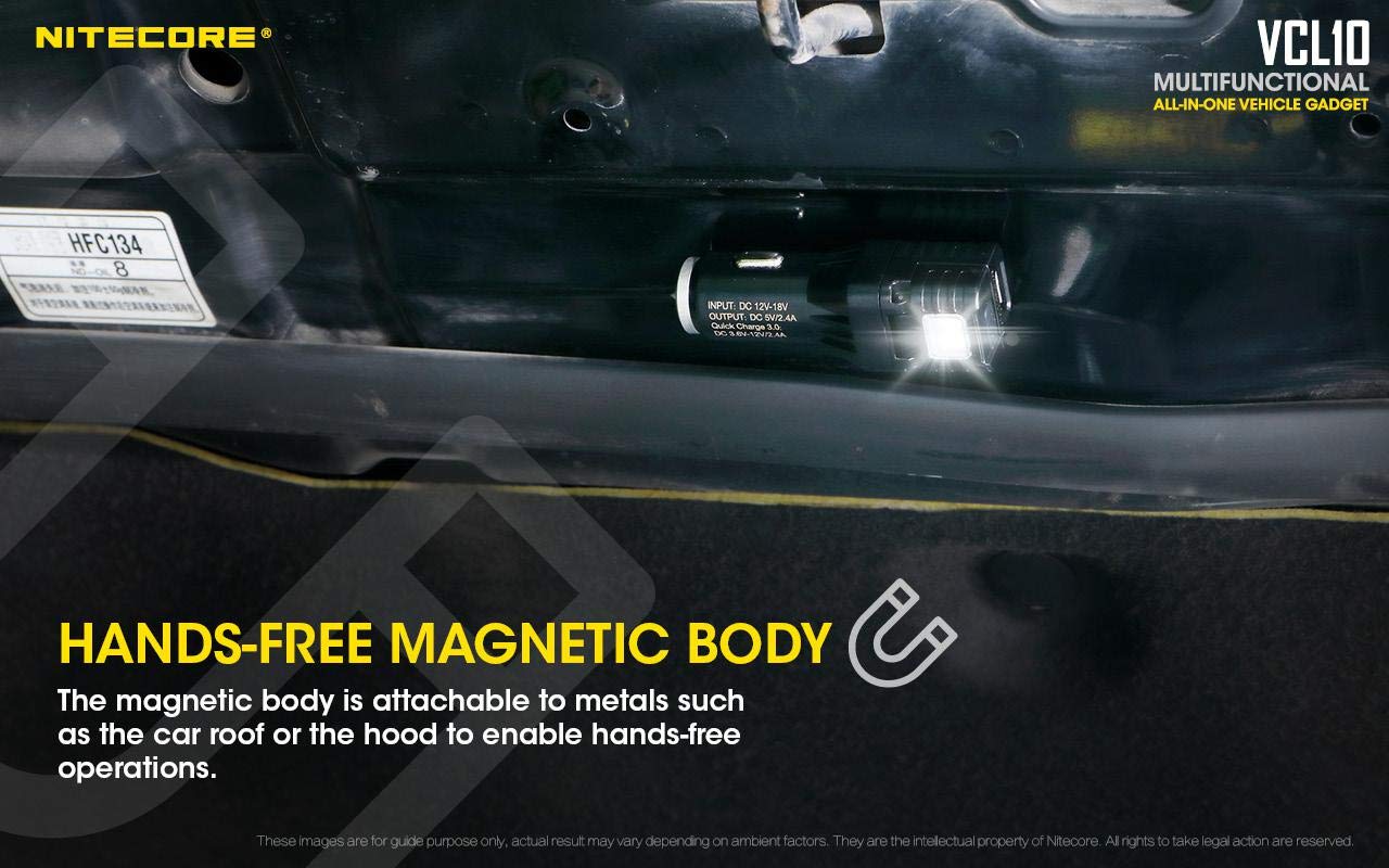 Nitecore VCL10 Car Cigarette Lighter Fast Charger with Window Breaker - 25 Lumens LED Flashlight - Includes Battery - Perfect for Emergency Kits & Road Trips