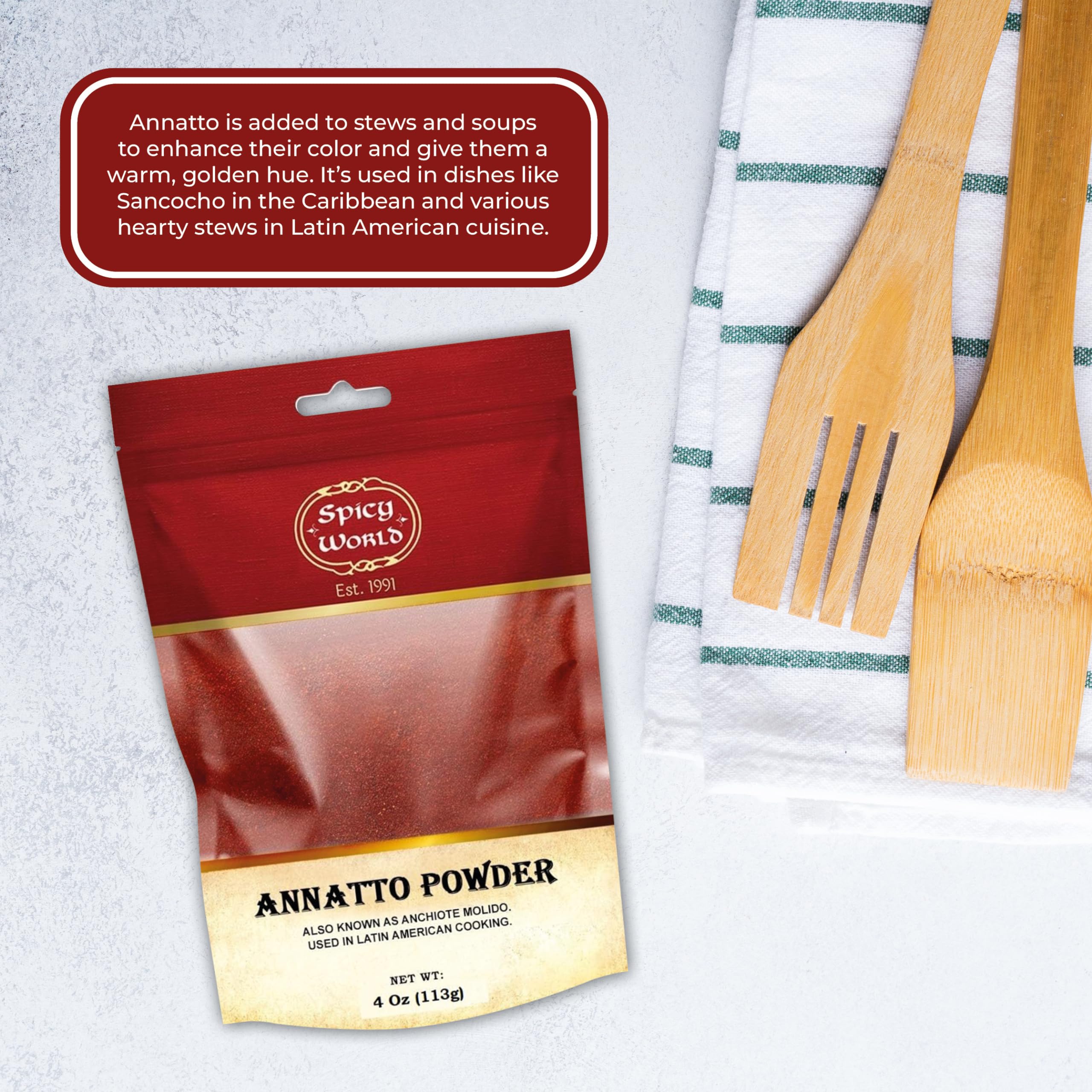 Premium Annatto Powder 4oz (113g) - Natural Achiote Seed Spice for Latin American Cooking - Perfect for Rice, Stews & Marinades - Vibrant Color & Flavor Enhancer