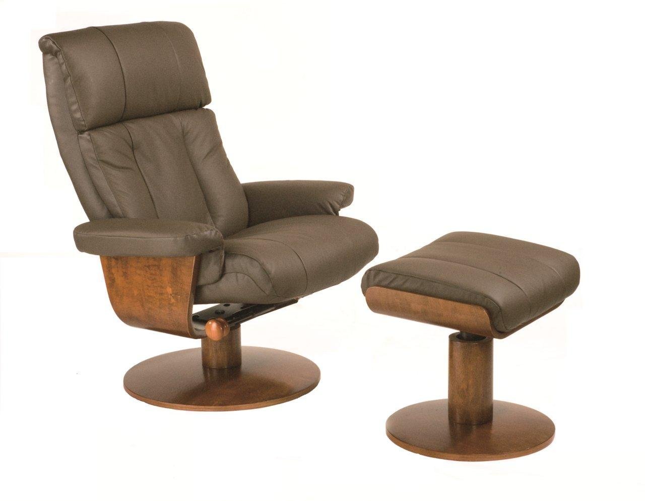 Mac Motion Norfolk Massaging Air Lumbar Recliner with Ottoman - Dark Brown Top Grain Leather Swivel Chair for Home Office & Living Room Relaxation
