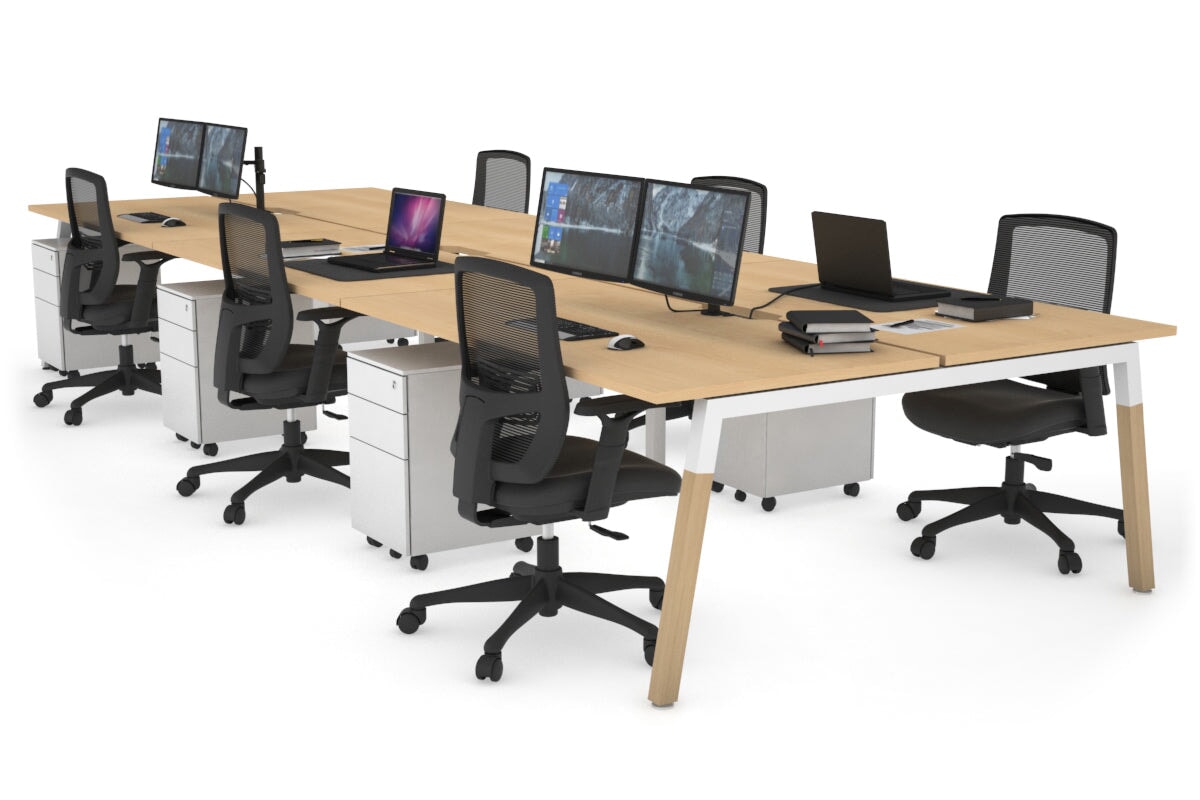 6-Person Office Workstation with Quadro A Legs & Wood Cross Beam - 1200L x 800W Cable Management Desk for Collaborative Workspaces