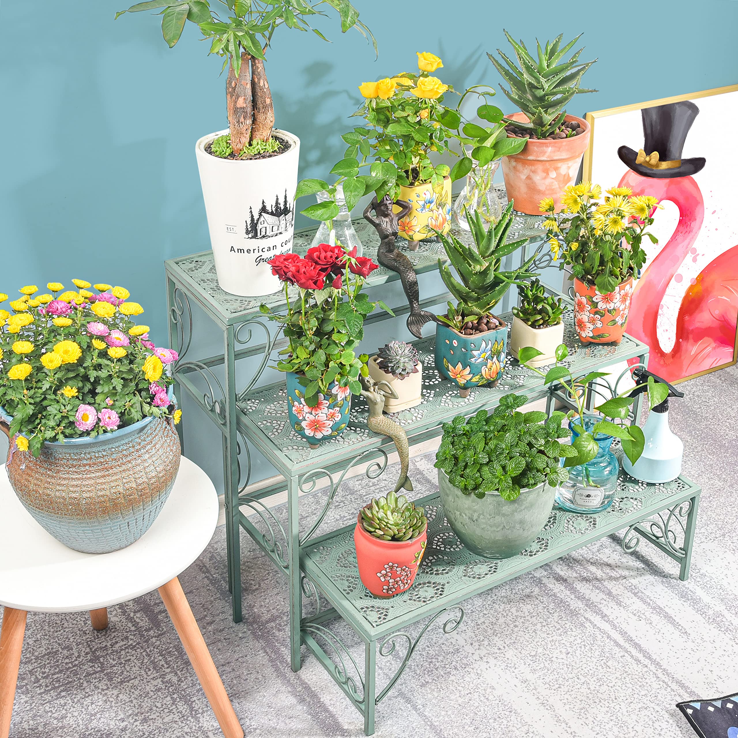 3-Tier Foldable Metal Plant Stand - Indoor/Outdoor Multi-Level Plant Shelf for Garden, Balcony & Yard - Sturdy Ladder Planter Display for Multiple Flower Pots & Vases - Perfect for Small Space Gardening & Home Decor